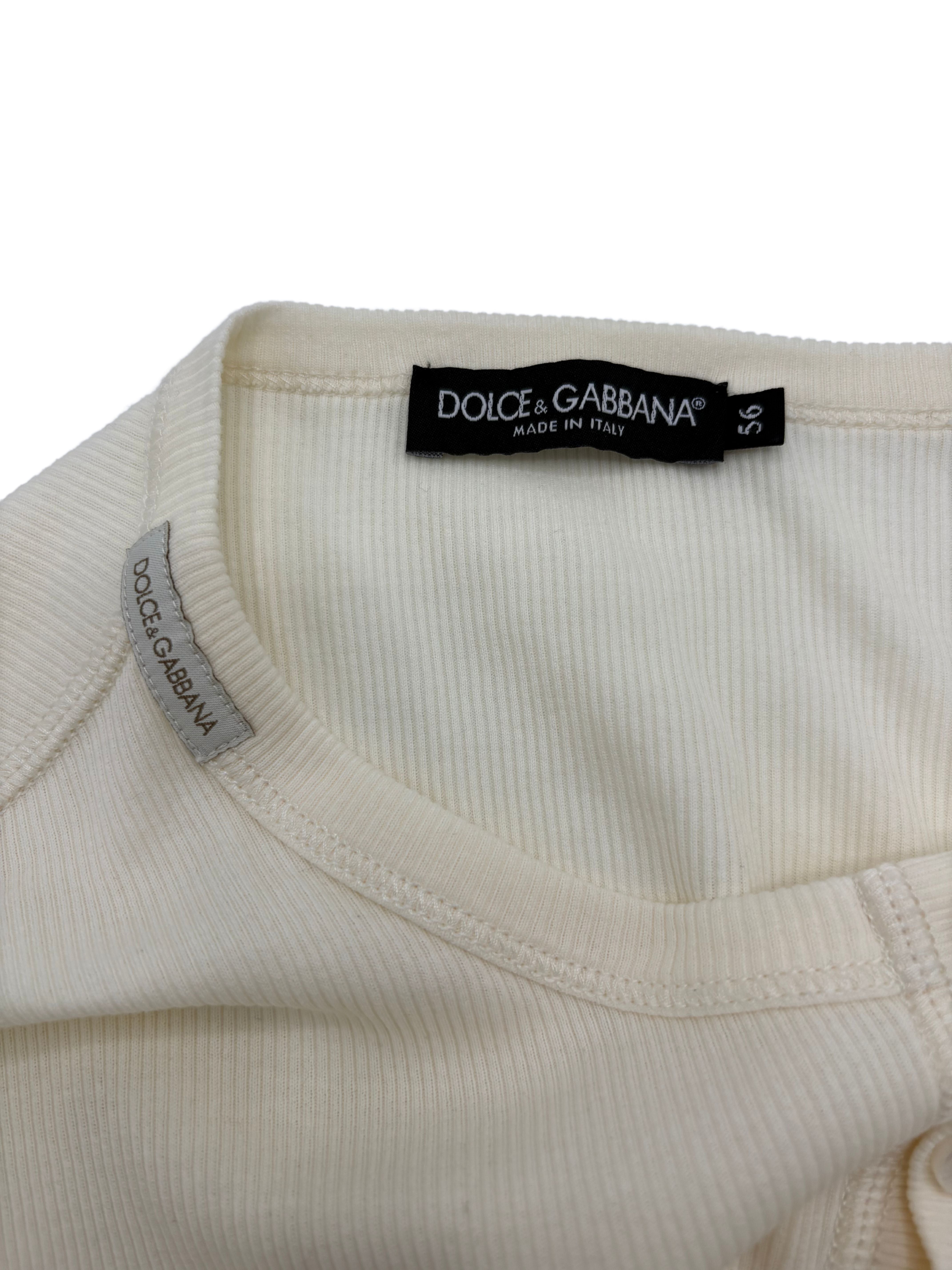 Dolce & Gabbana Ribbed-Knit Cotton Henley Top - Cream