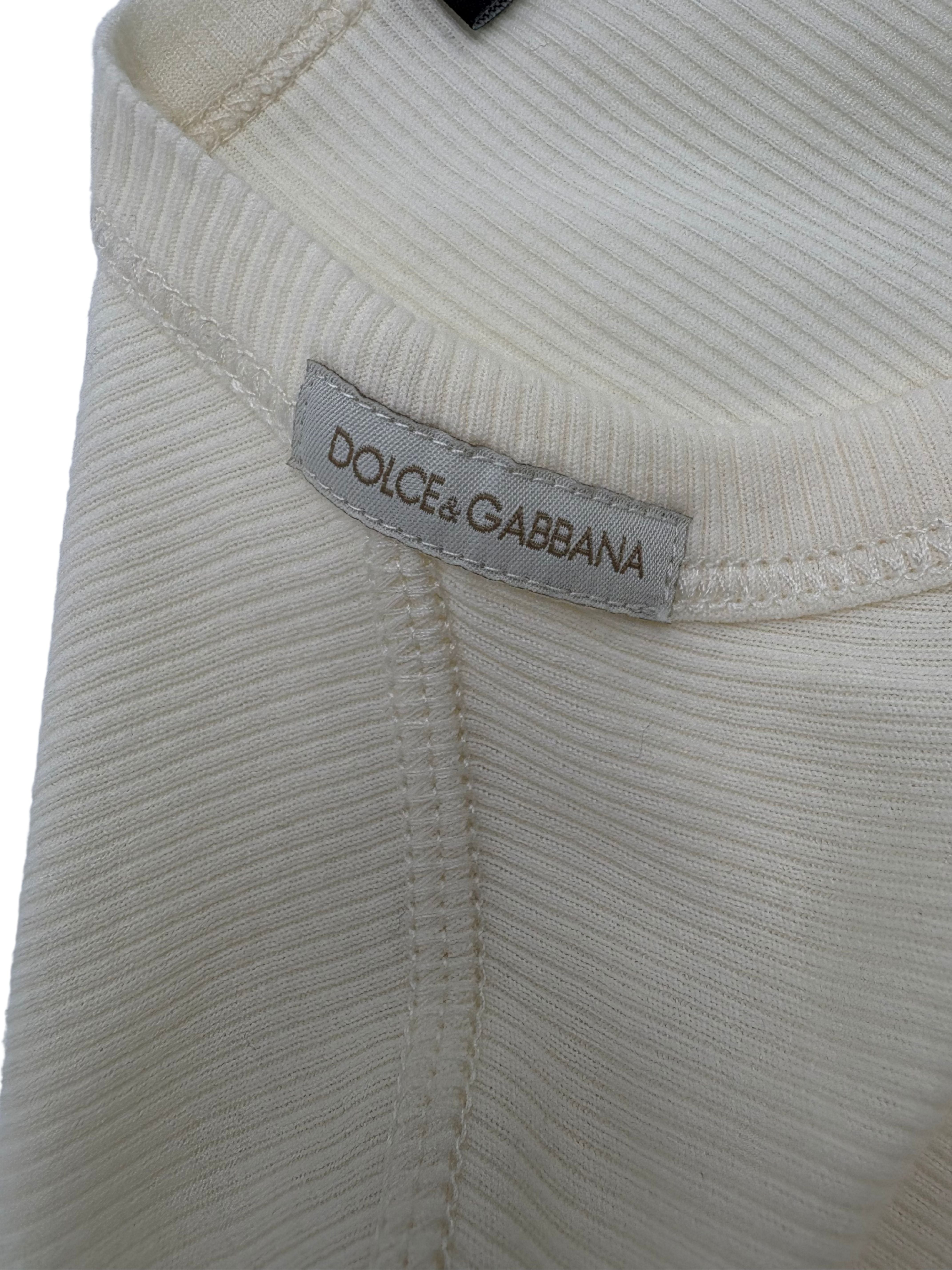 Dolce & Gabbana Ribbed-Knit Cotton Henley Top - Cream
