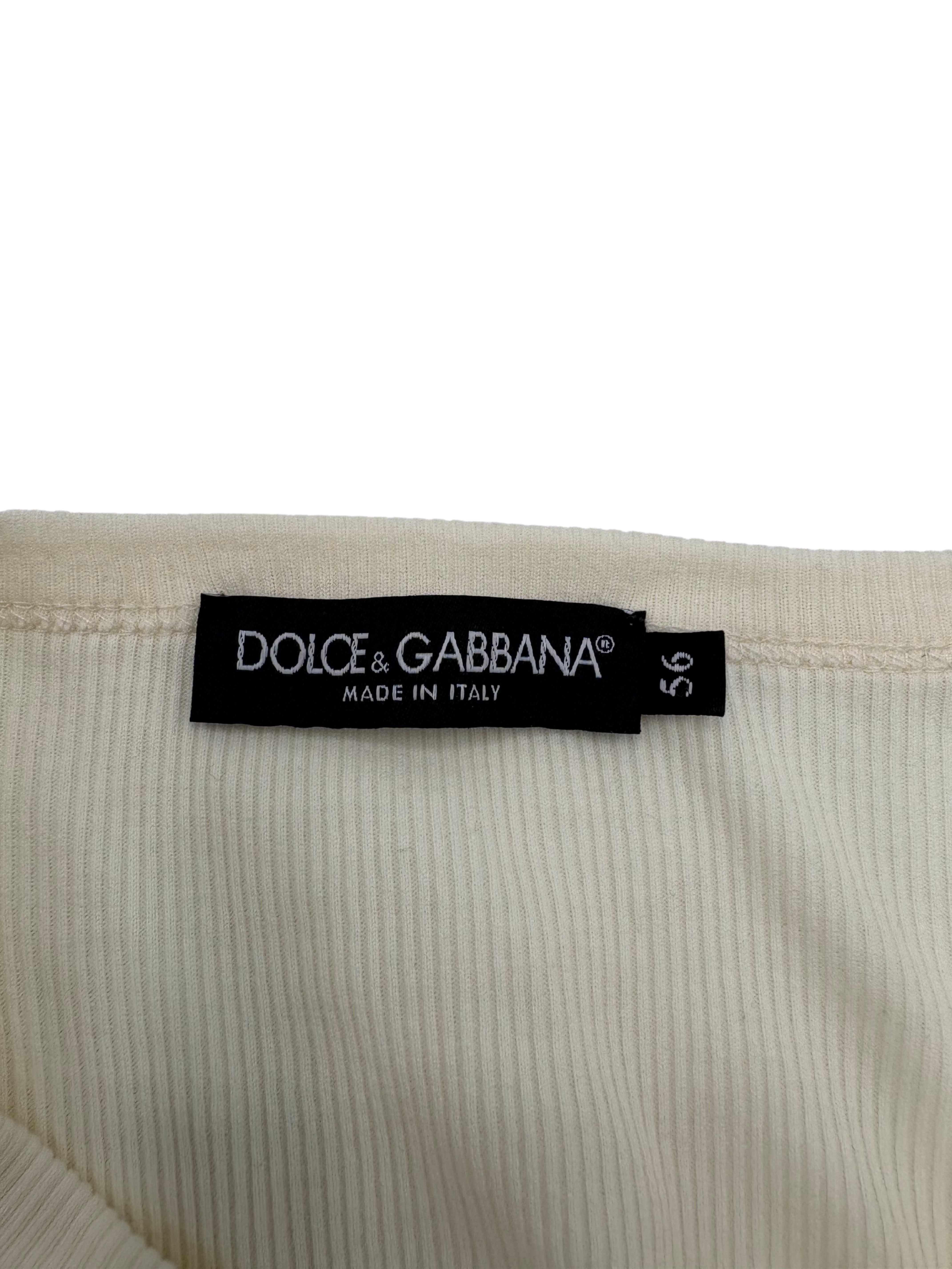 Dolce & Gabbana Ribbed-Knit Cotton Henley Top - Cream