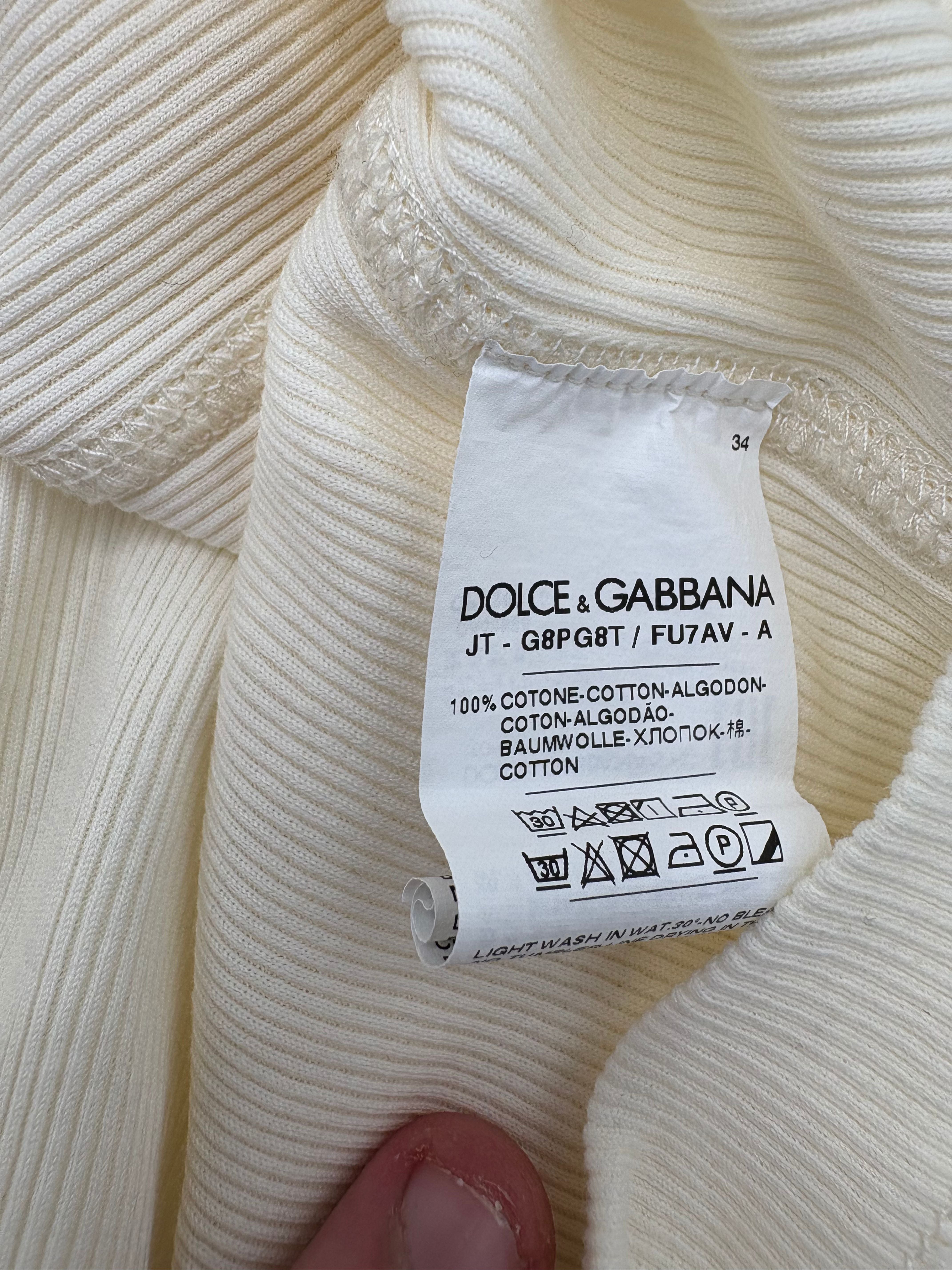 Dolce & Gabbana Ribbed-Knit Cotton Henley Top - Cream