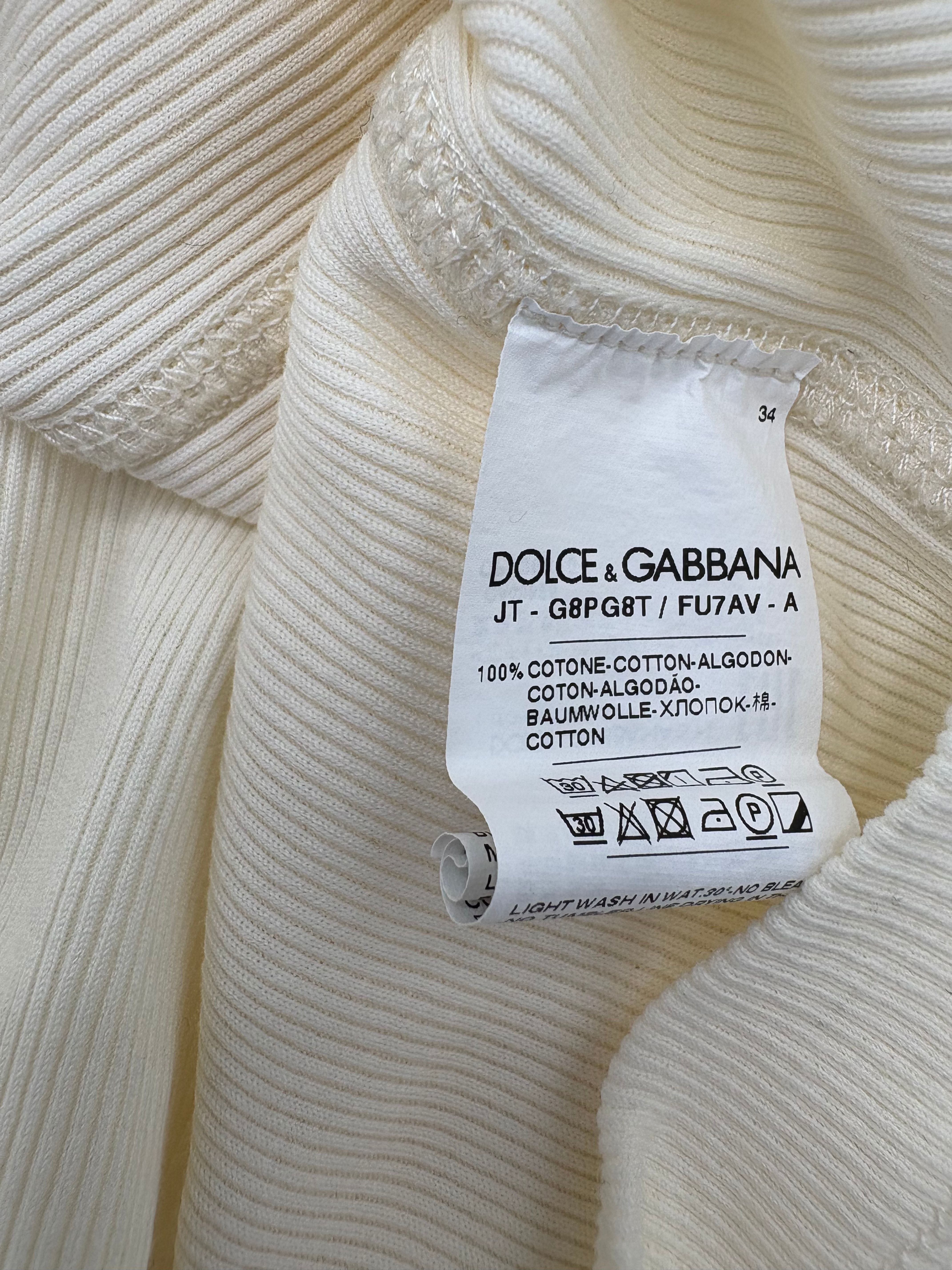 Dolce & Gabbana Ribbed-Knit Cotton Henley Top - Cream