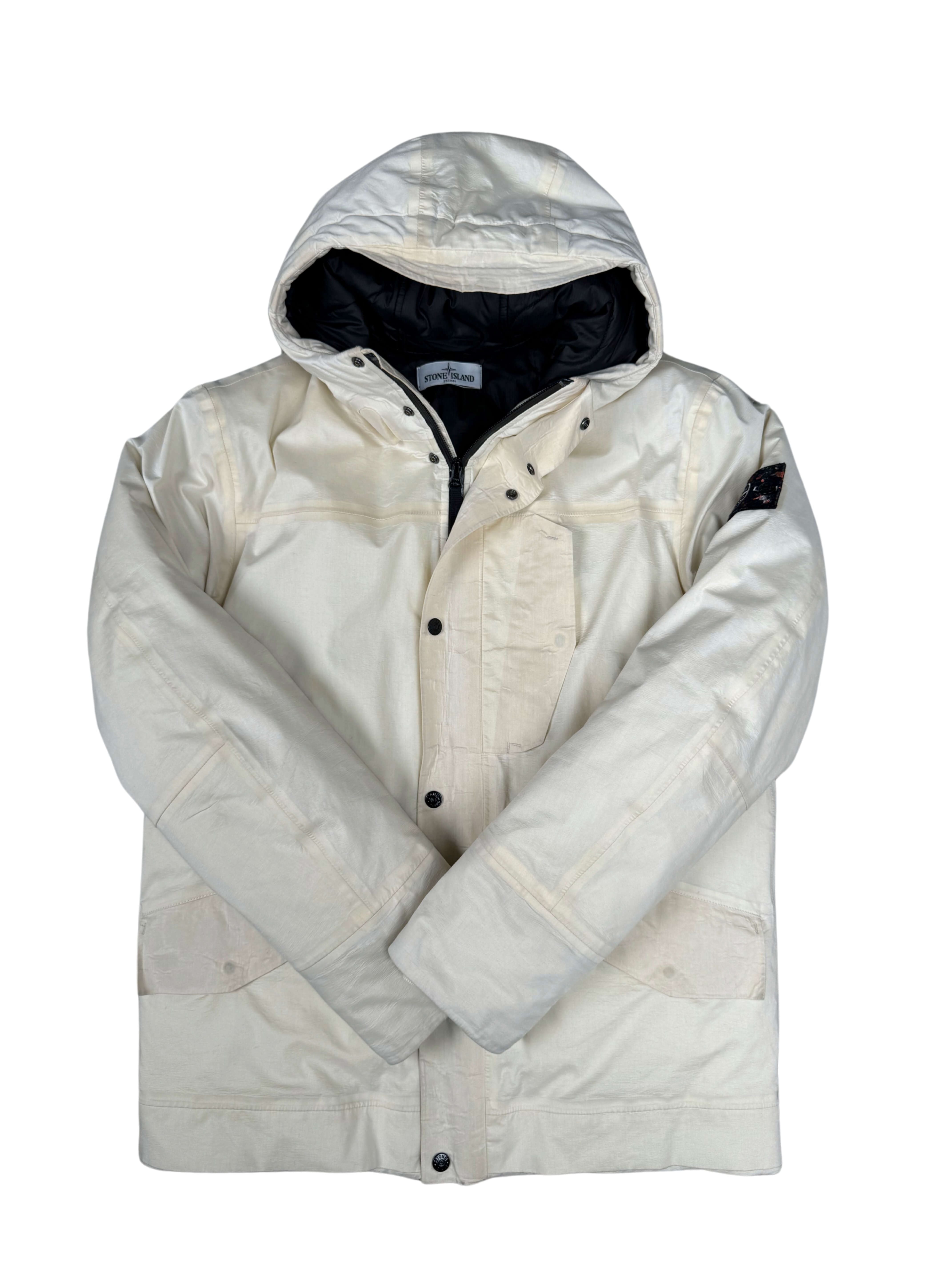 Stone Island Primaloft Quilted Patch Logo Coat - Beige Stone Island