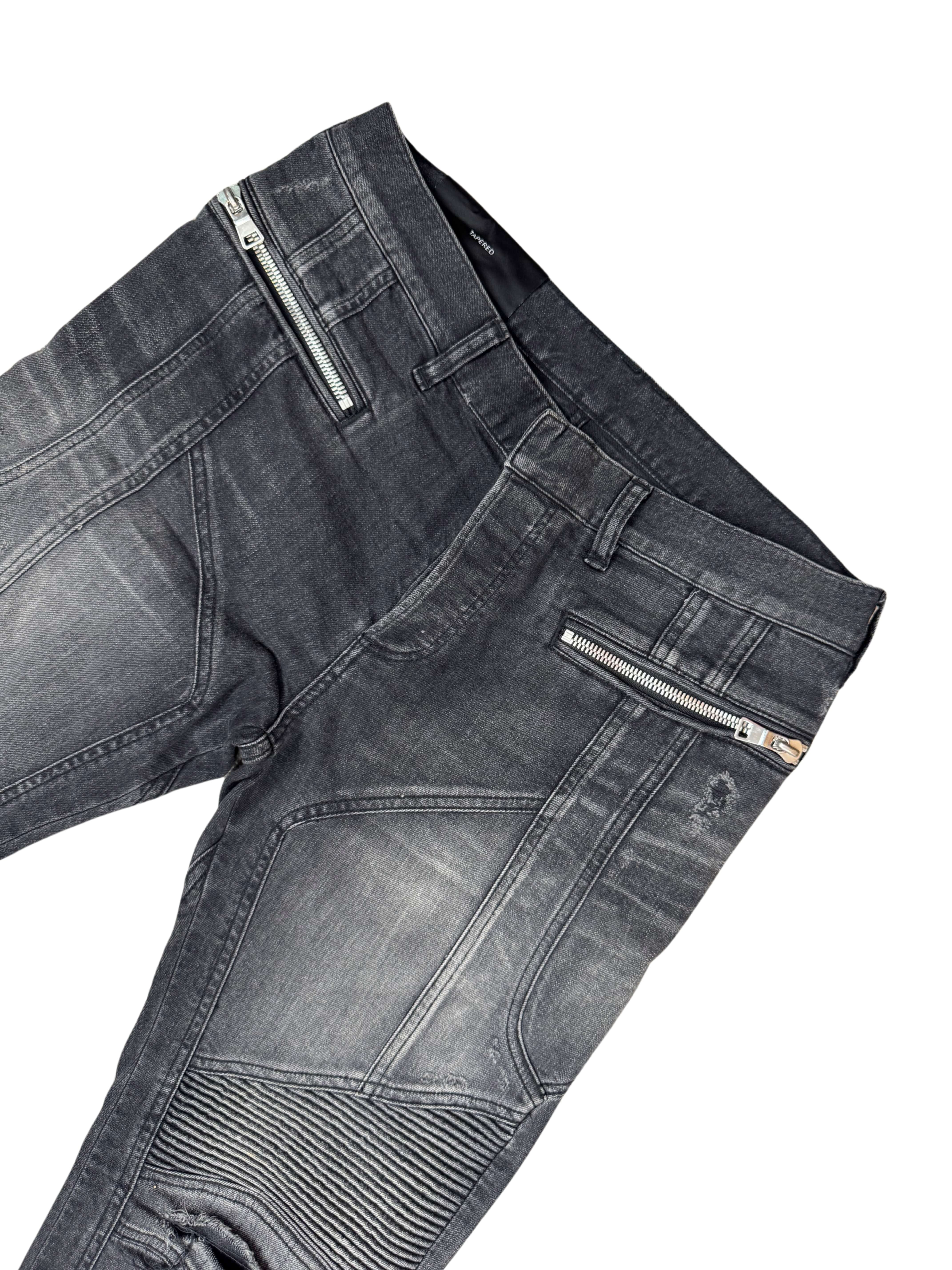 Balmain Tapered Biker Jeans - Grey Denim