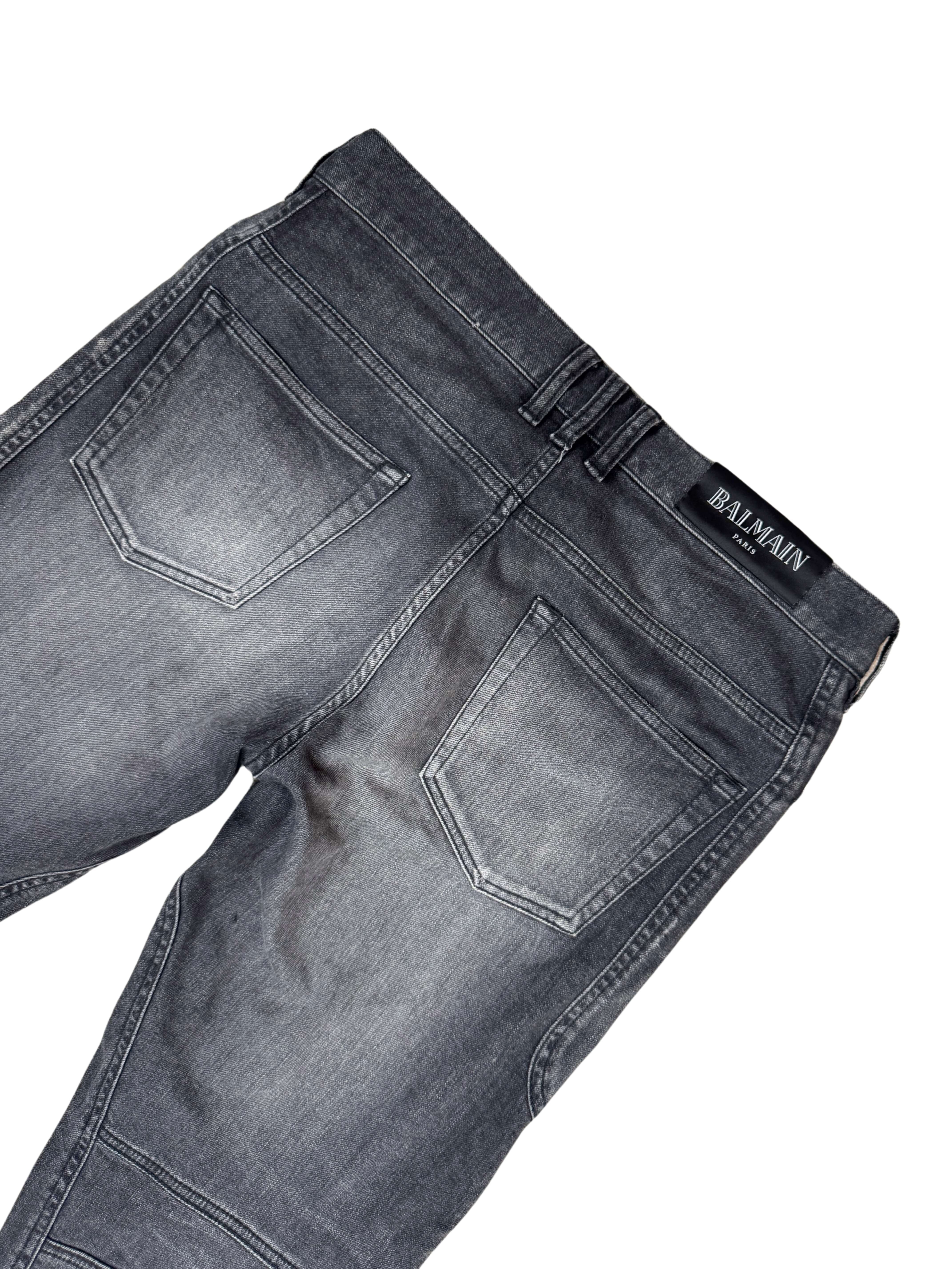 Balmain Tapered Biker Jeans - Grey Denim
