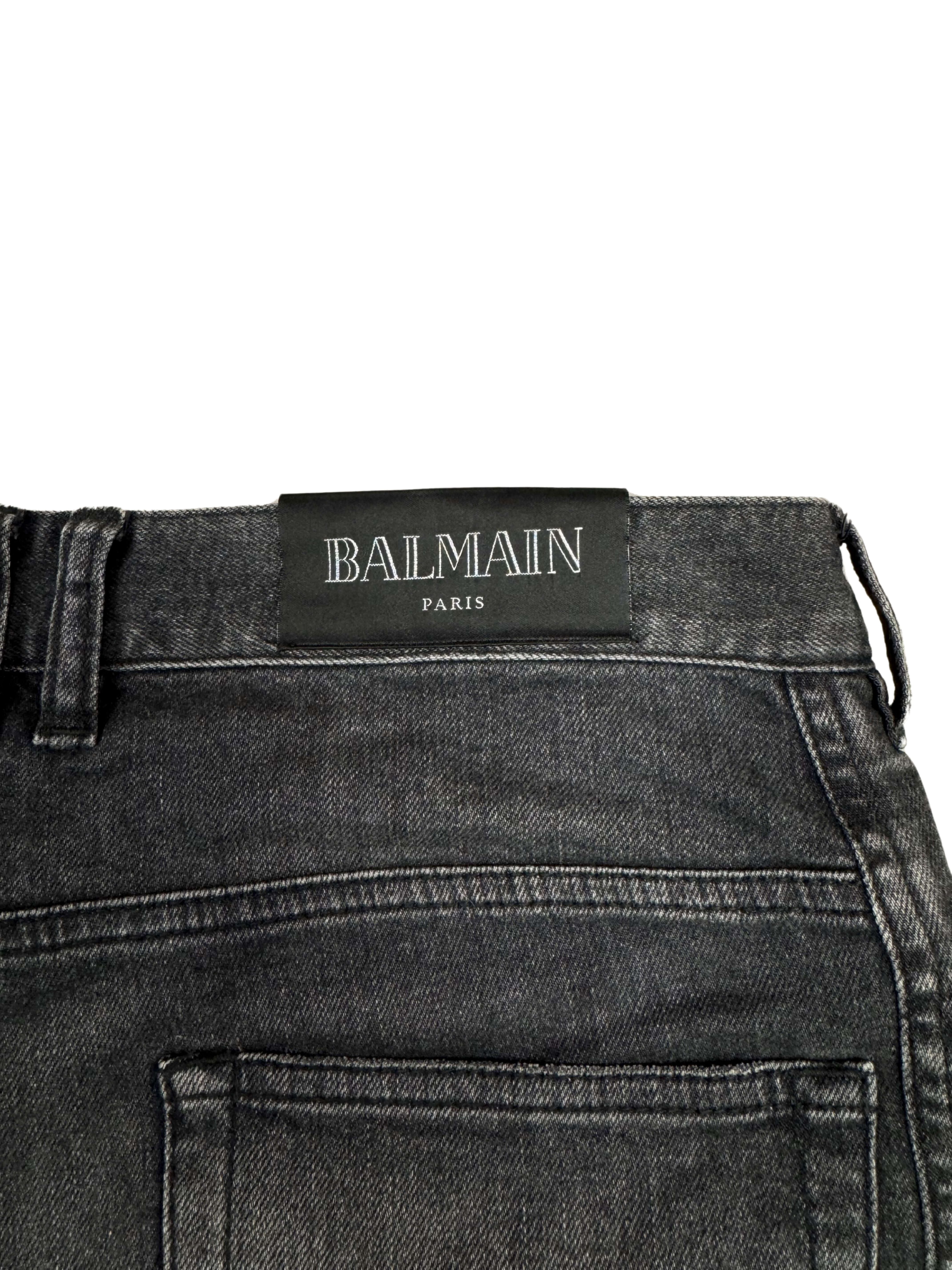 Balmain Tapered Biker Jeans - Grey Denim