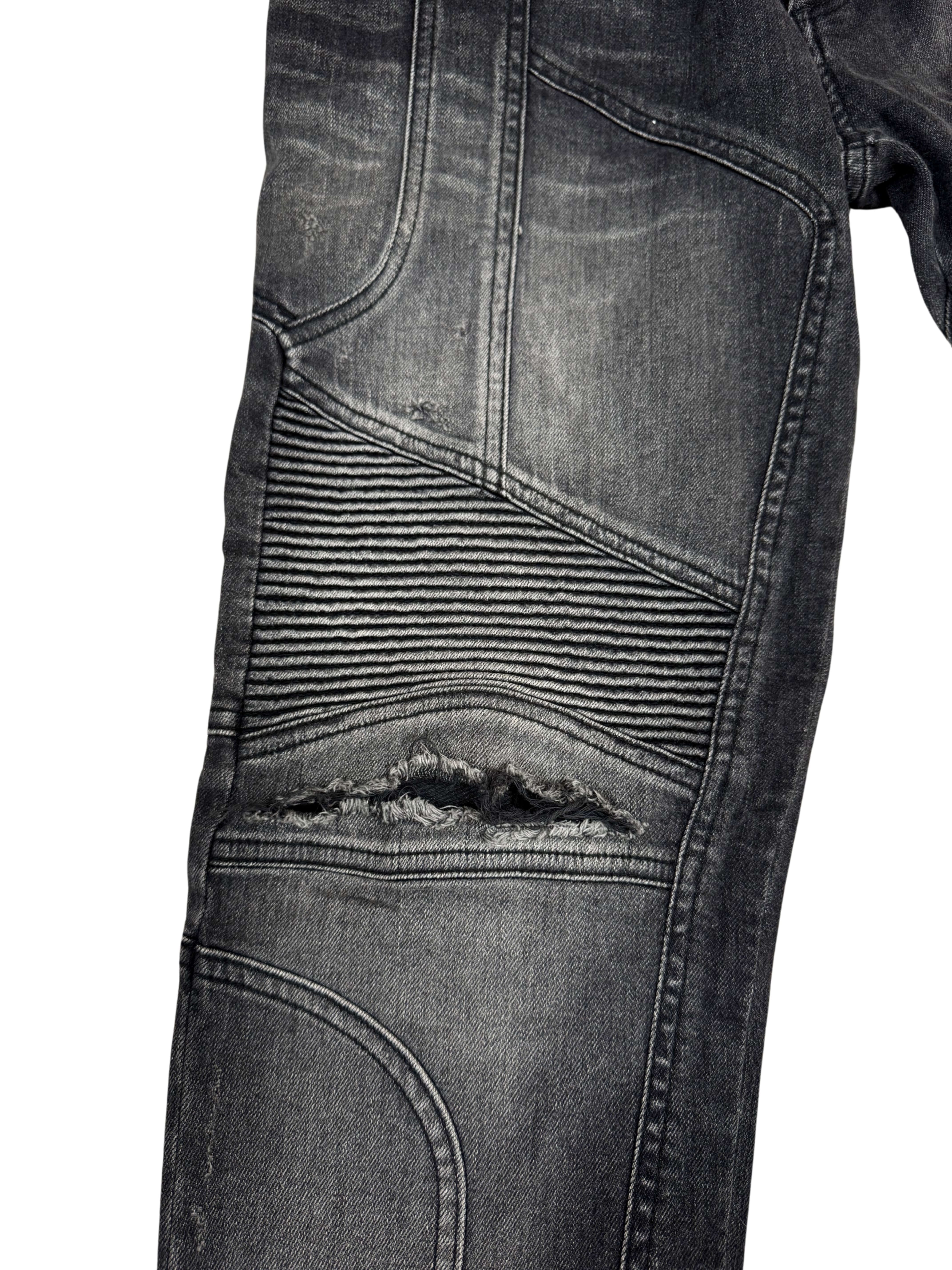 Balmain Tapered Biker Jeans - Grey Denim
