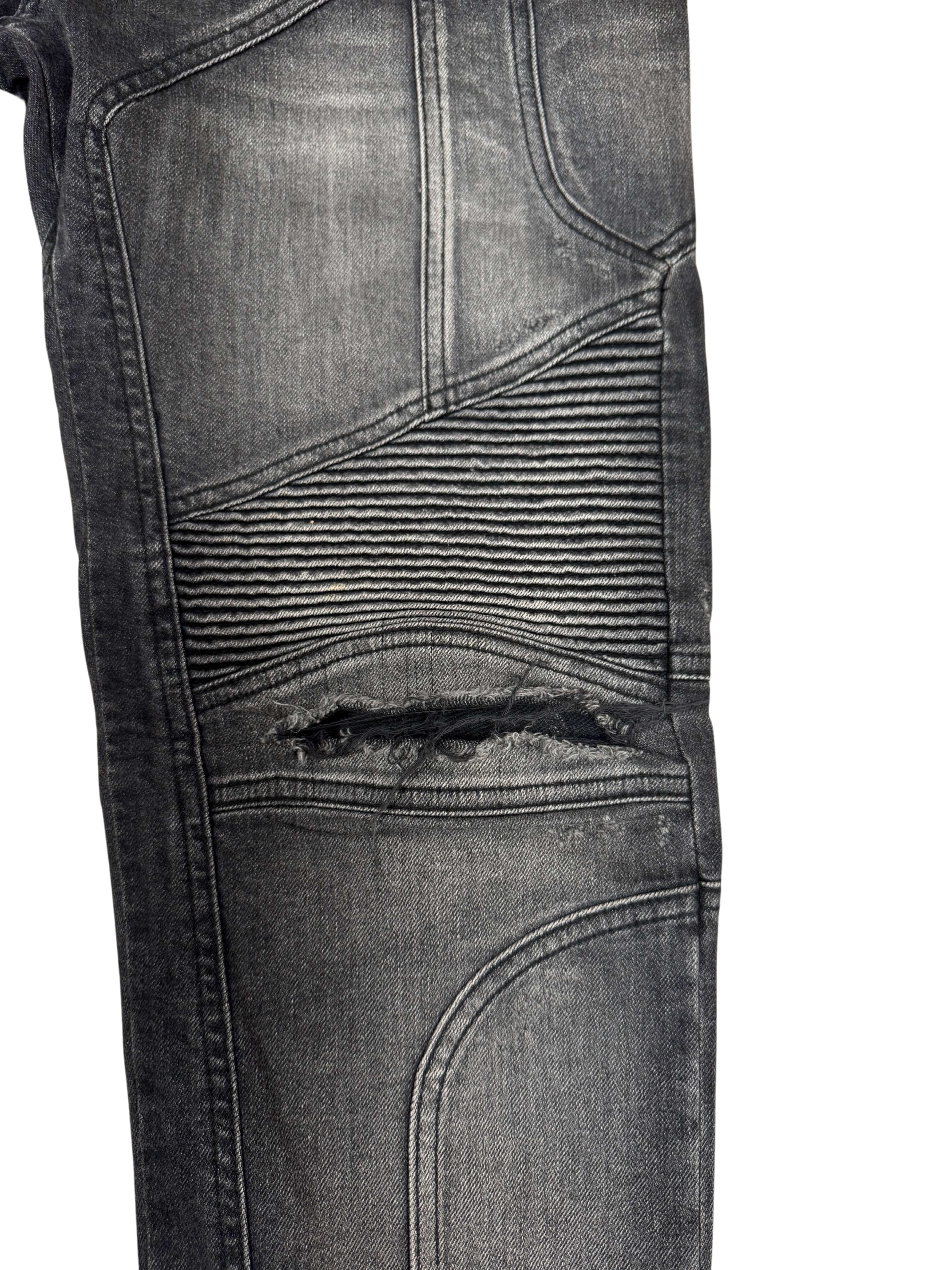 Balmain Tapered Biker Jeans - Grey Denim