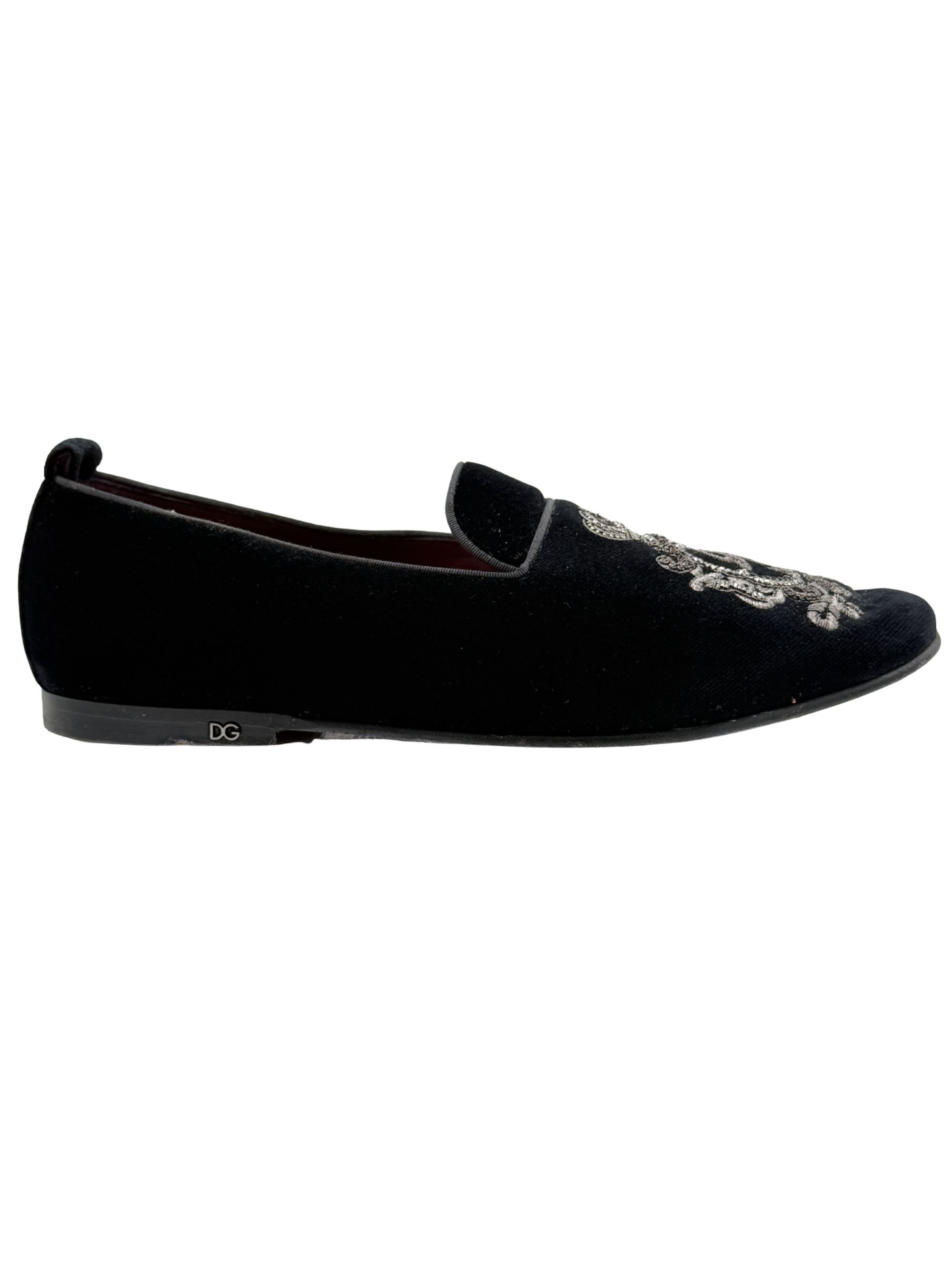 Dolce & Gabbana Velvet Crown Loafers - Black Dolce & Gabbana