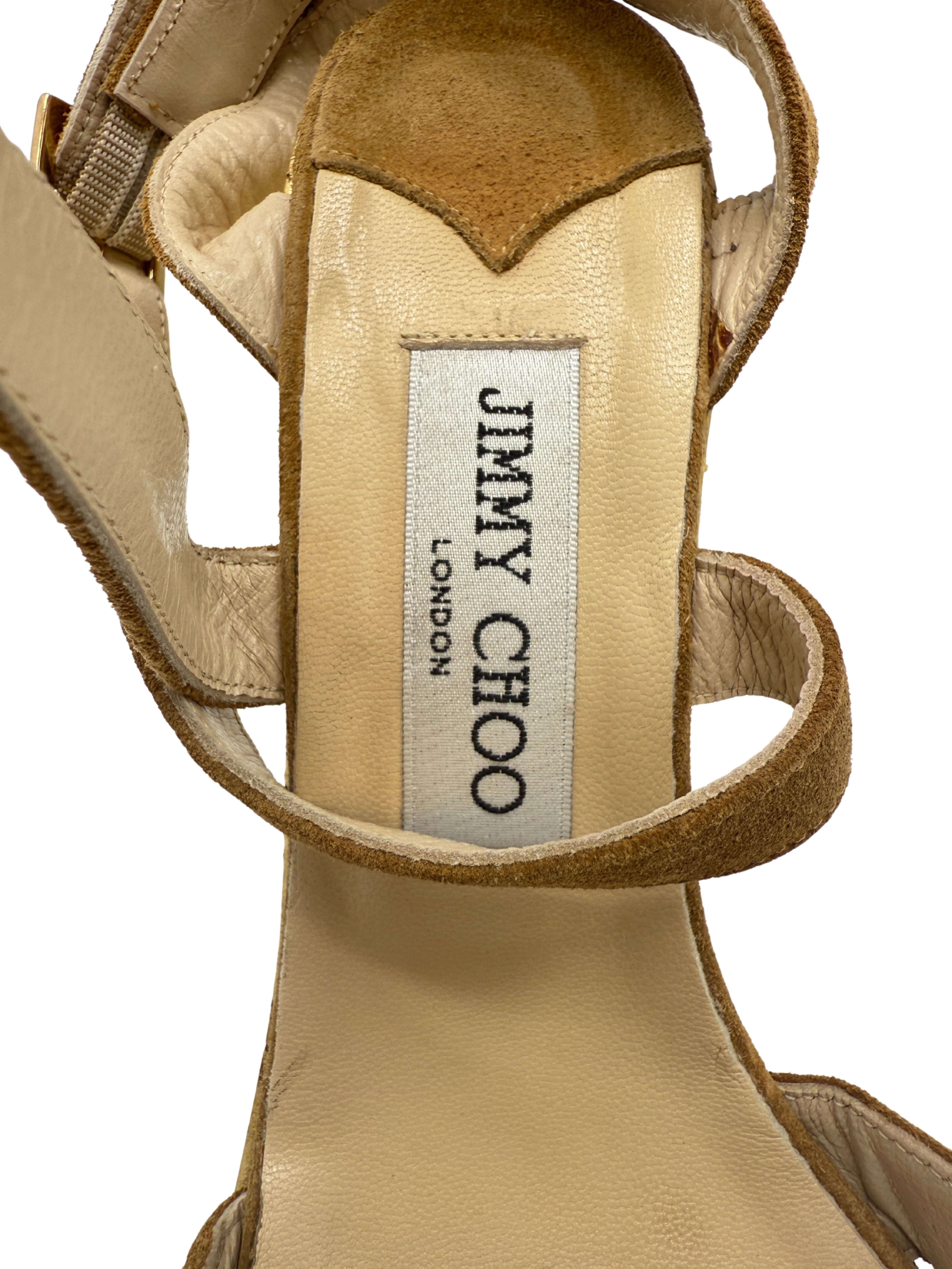 Jimmy Choo Gold Metallic Cork Wedge Platform Sandals - Brown