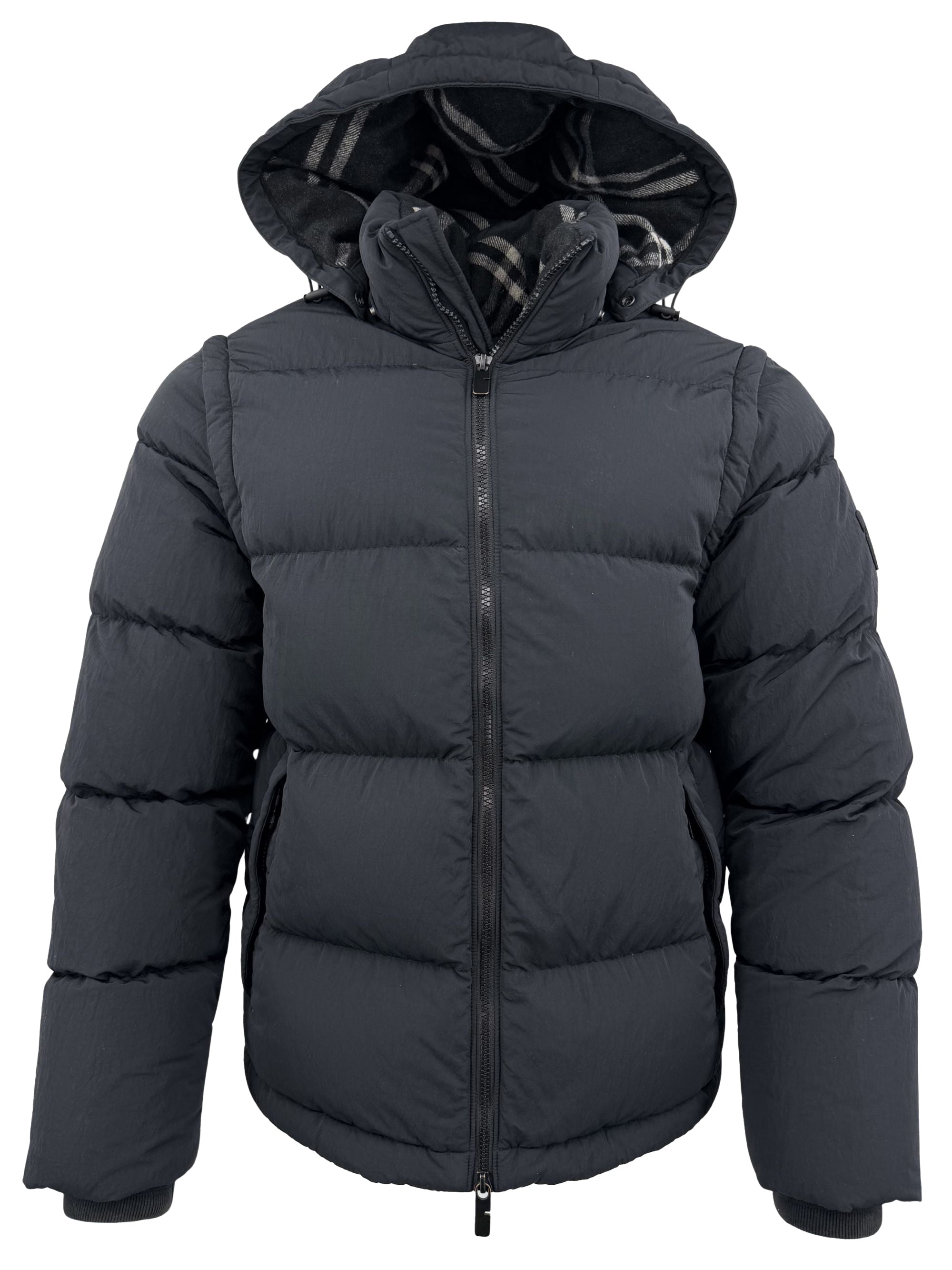 Burberry Check Removable Sleeve Down Jacket - Black Burberry