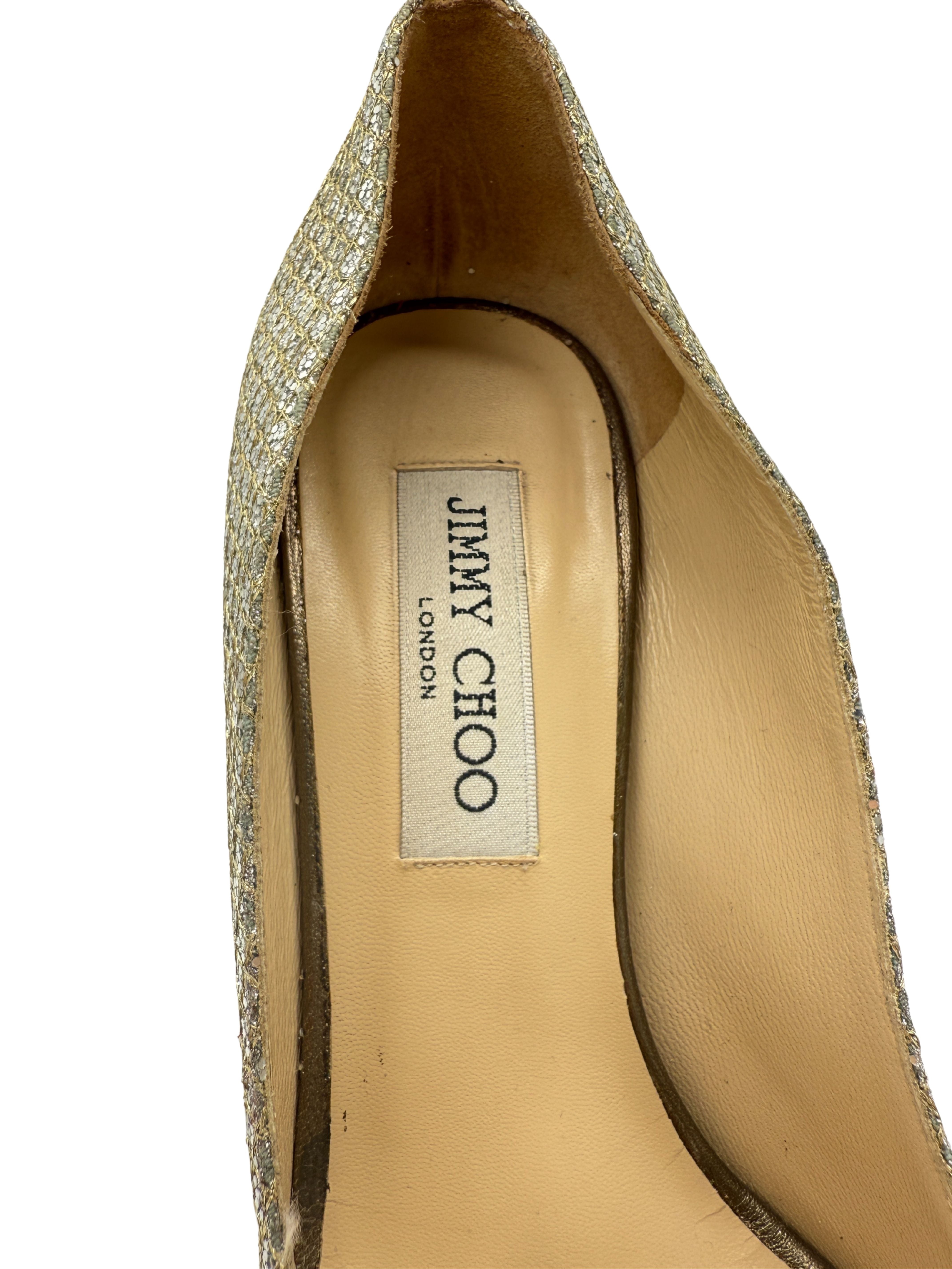 Jimmy Choo Metallic Glitter Dahlia Peep Toe Platform Pumps - Champagne