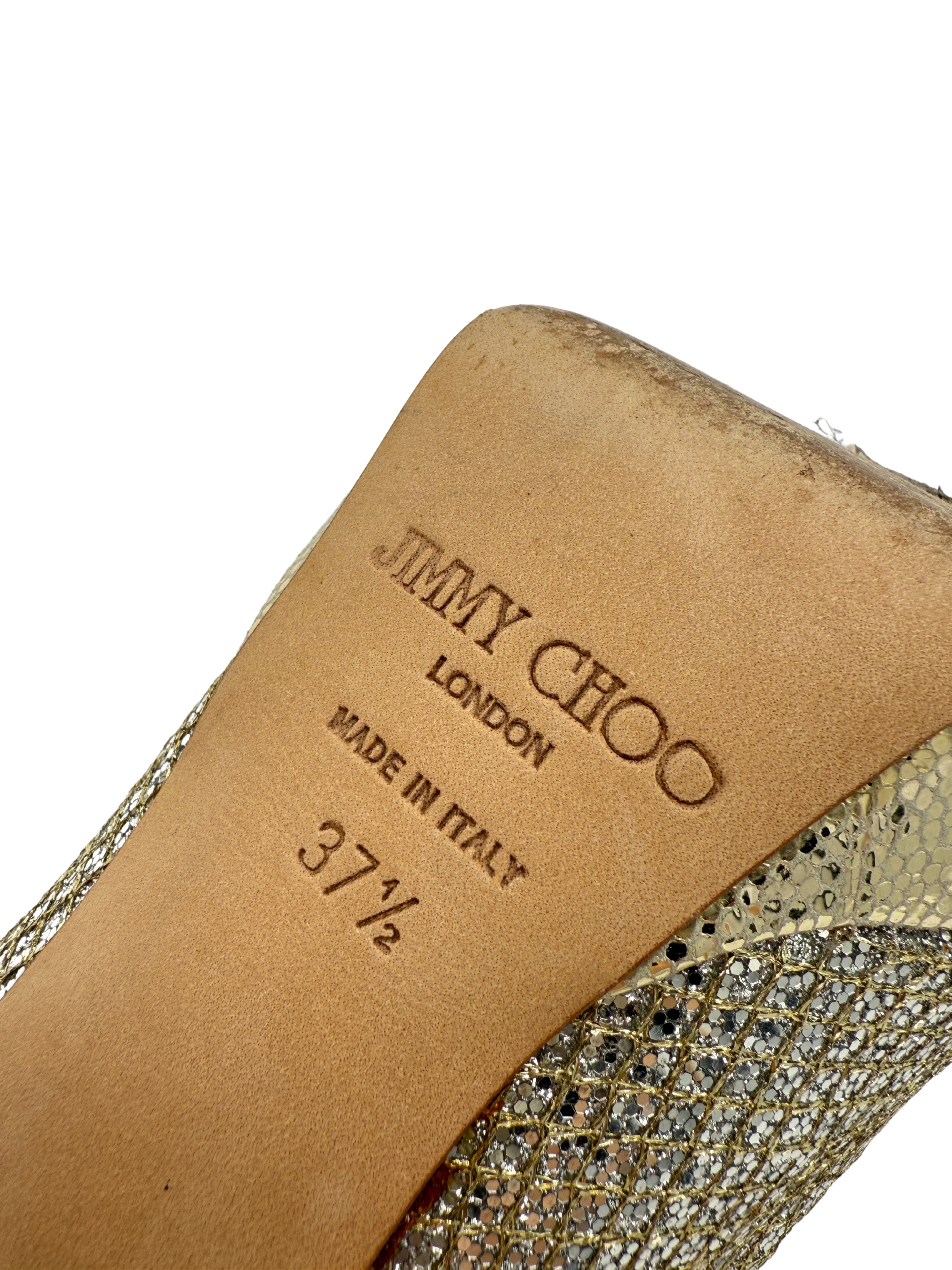 Jimmy Choo Metallic Glitter Dahlia Peep Toe Platform Pumps - Champagne