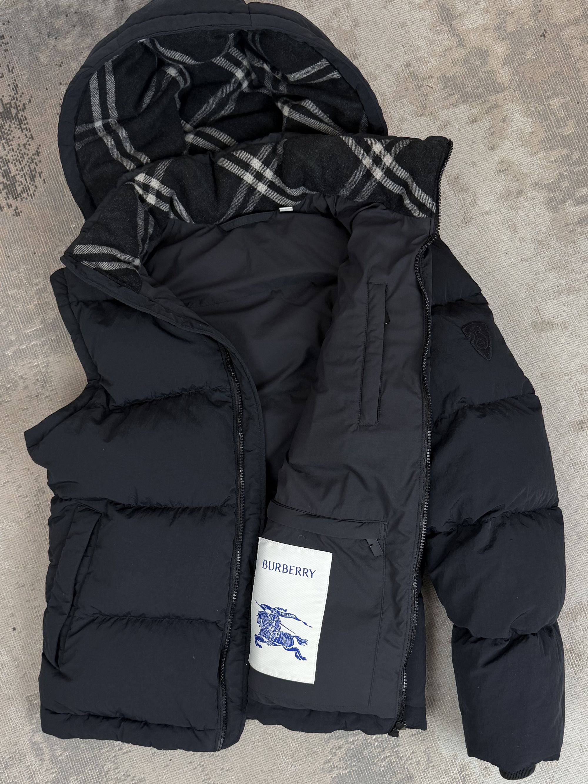 Burberry Check Removable Sleeve Down Jacket - Black Burberry