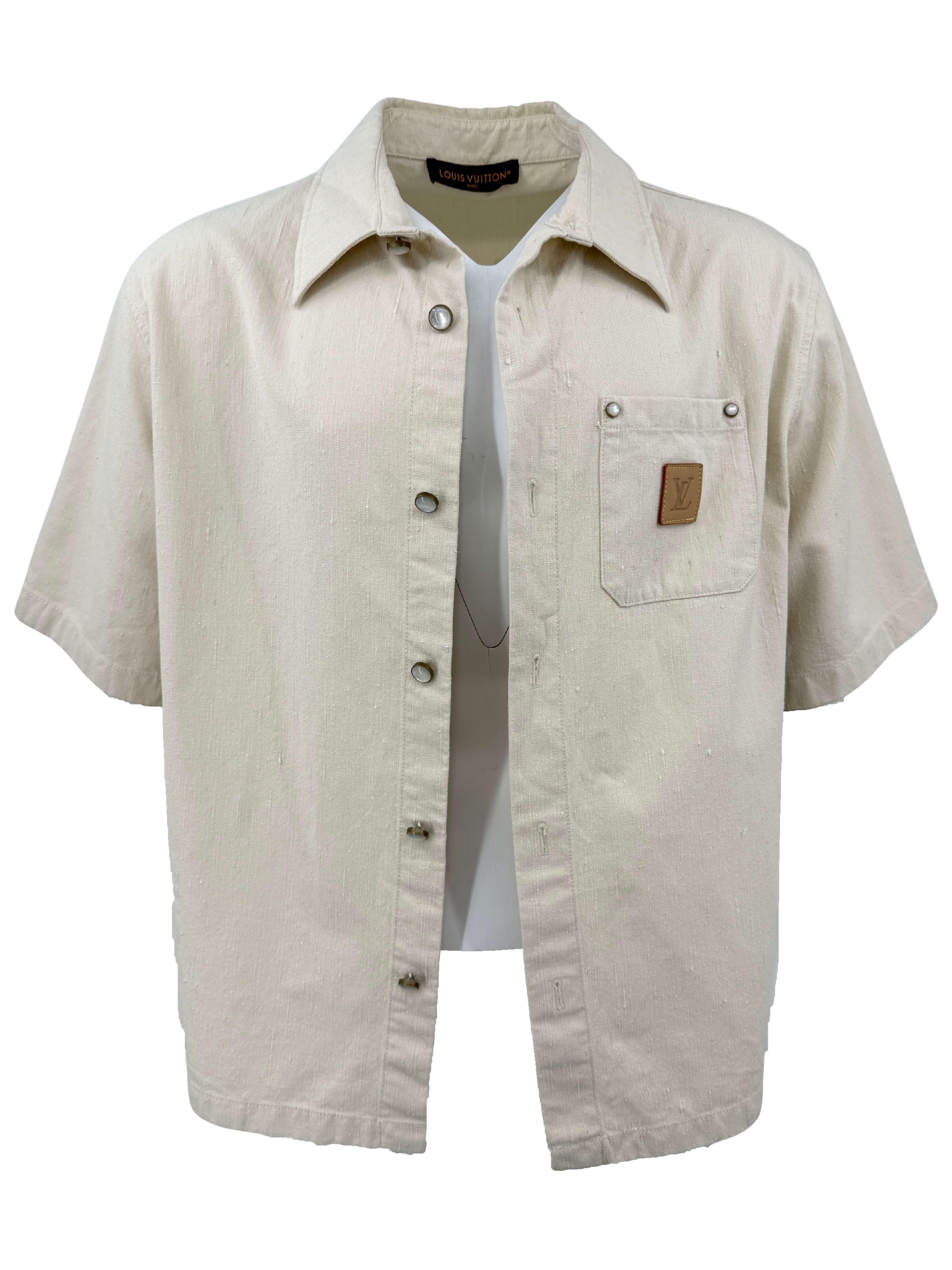 Louis Vuitton Denim Short-Sleeve Button-Up Shirt - Cream