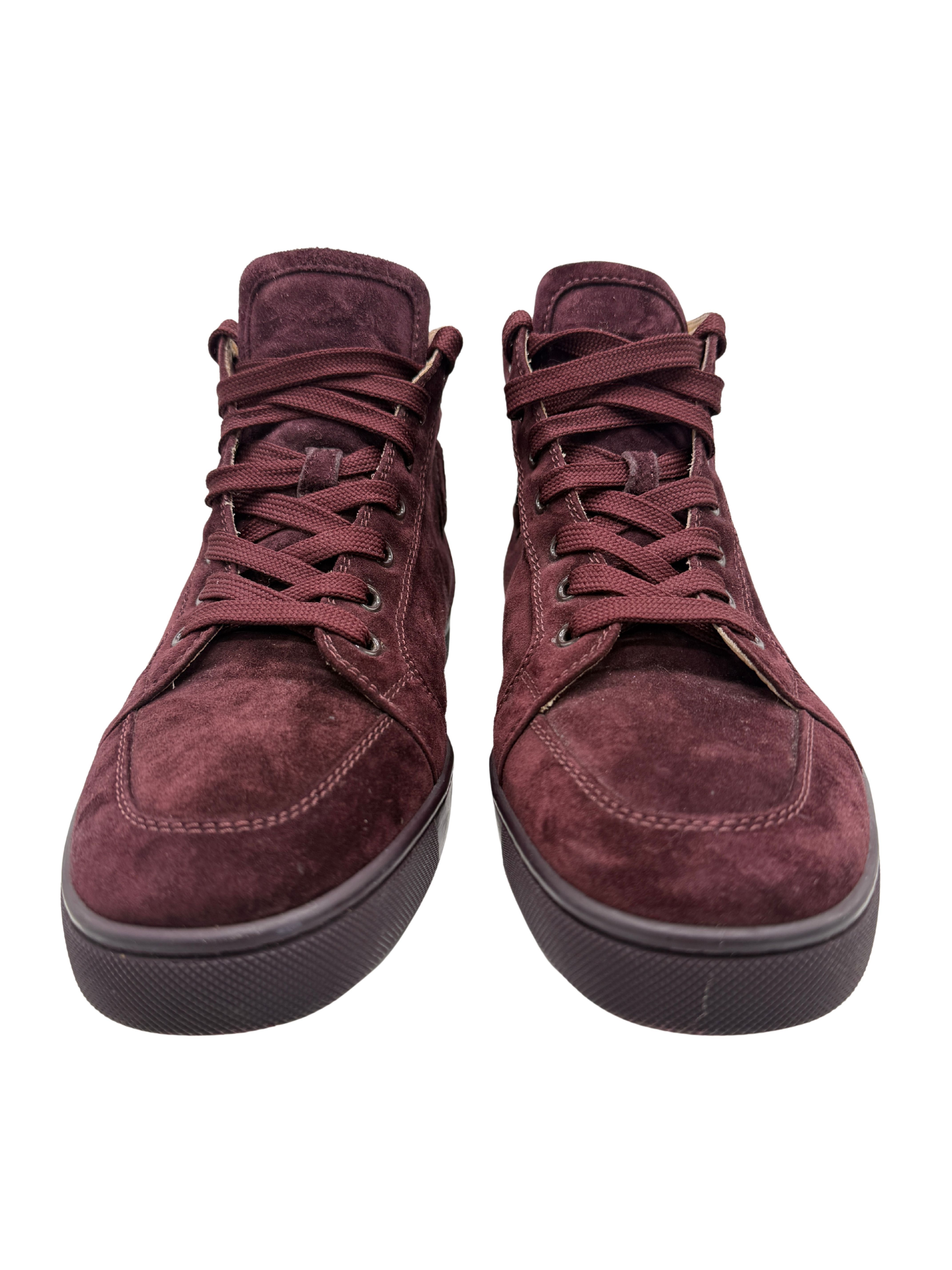 Christian Louboutin Louis Orlato High Top Suede Trainers - Burgundy