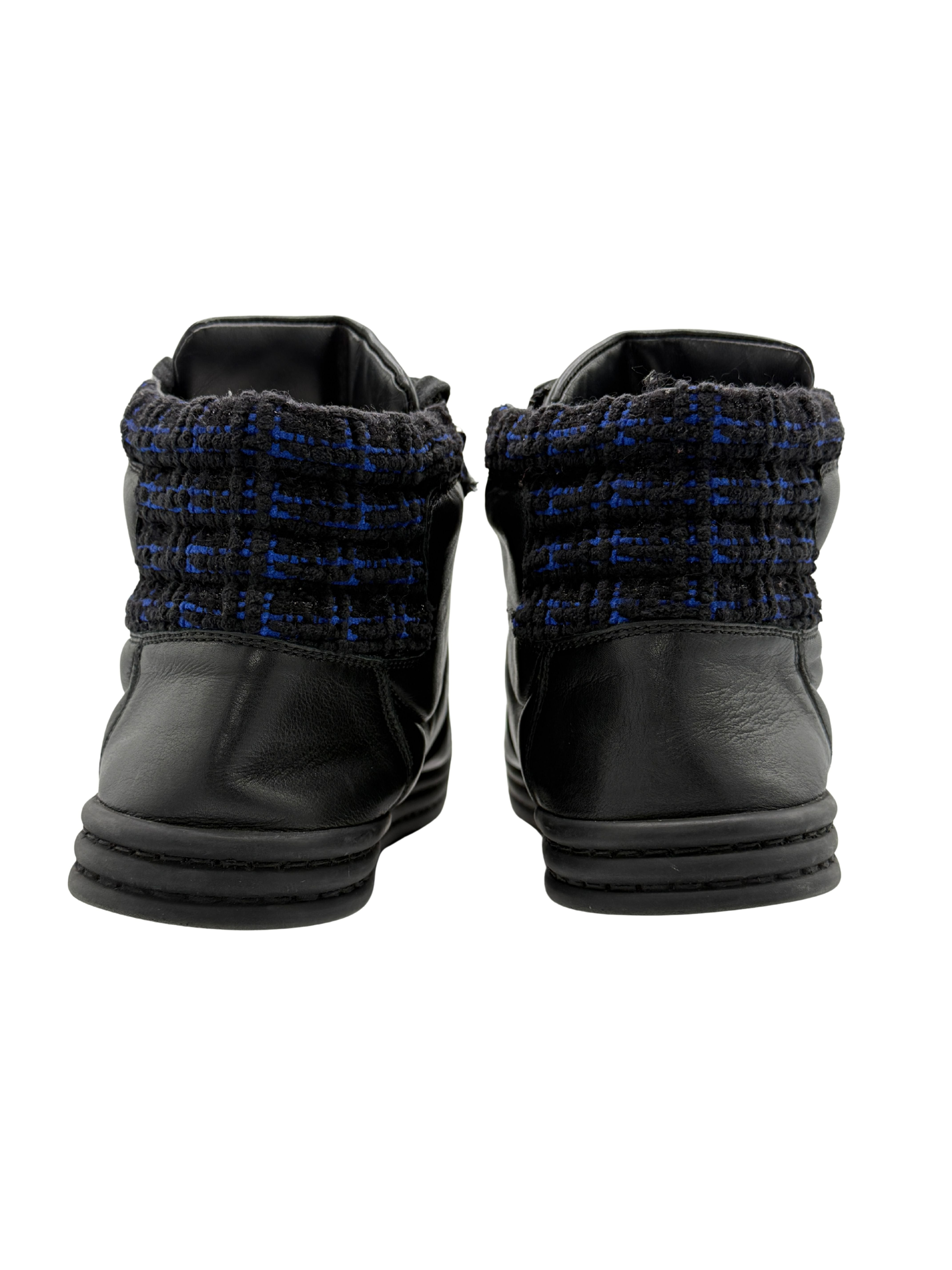 WOMEN'S Chanel Black Leather CC Chain Link High Top Sneakers - Black