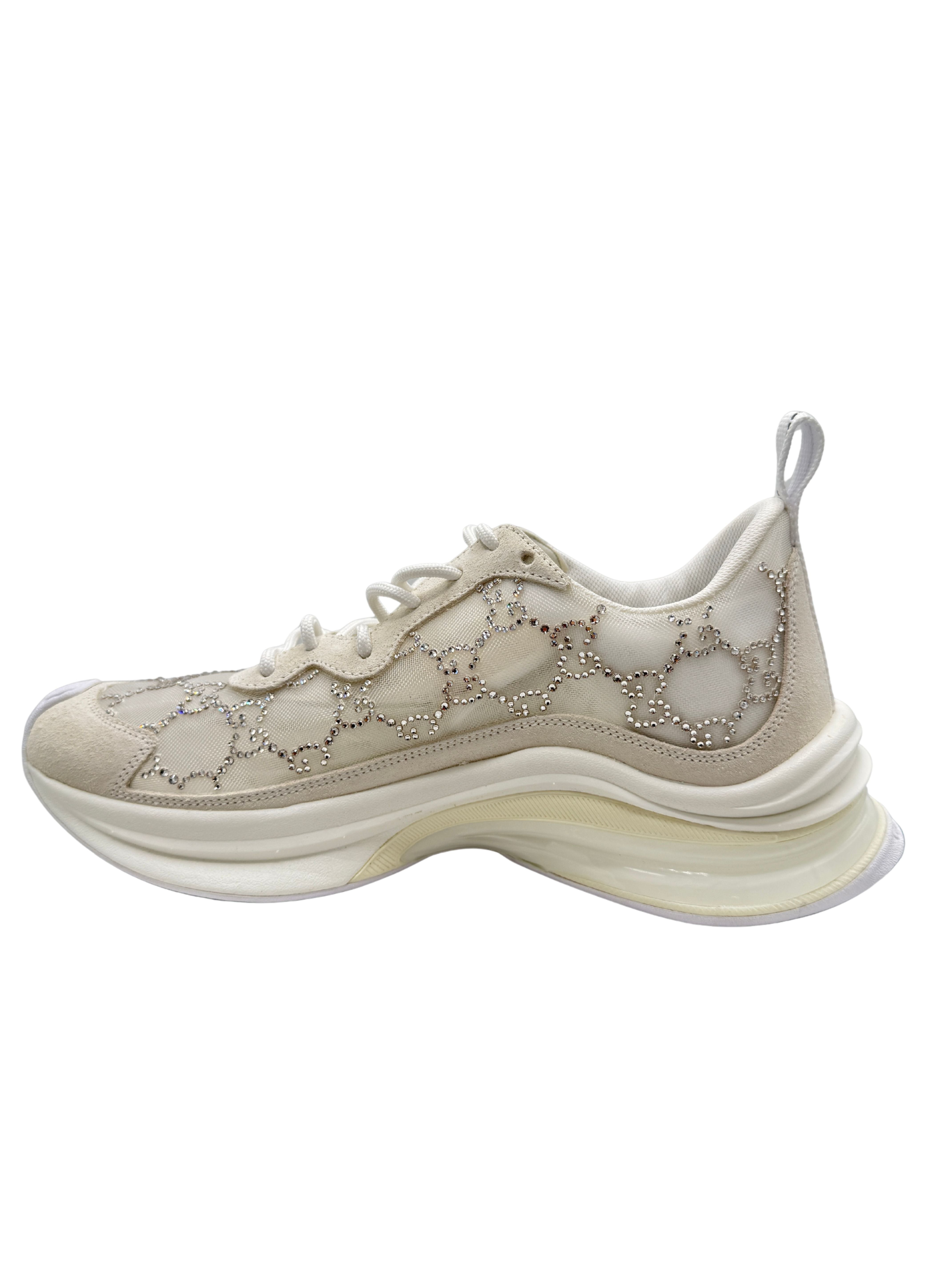WOMEN'S Gucci Run GG-Crystal Mesh Trainers - White (Unused) Gucci