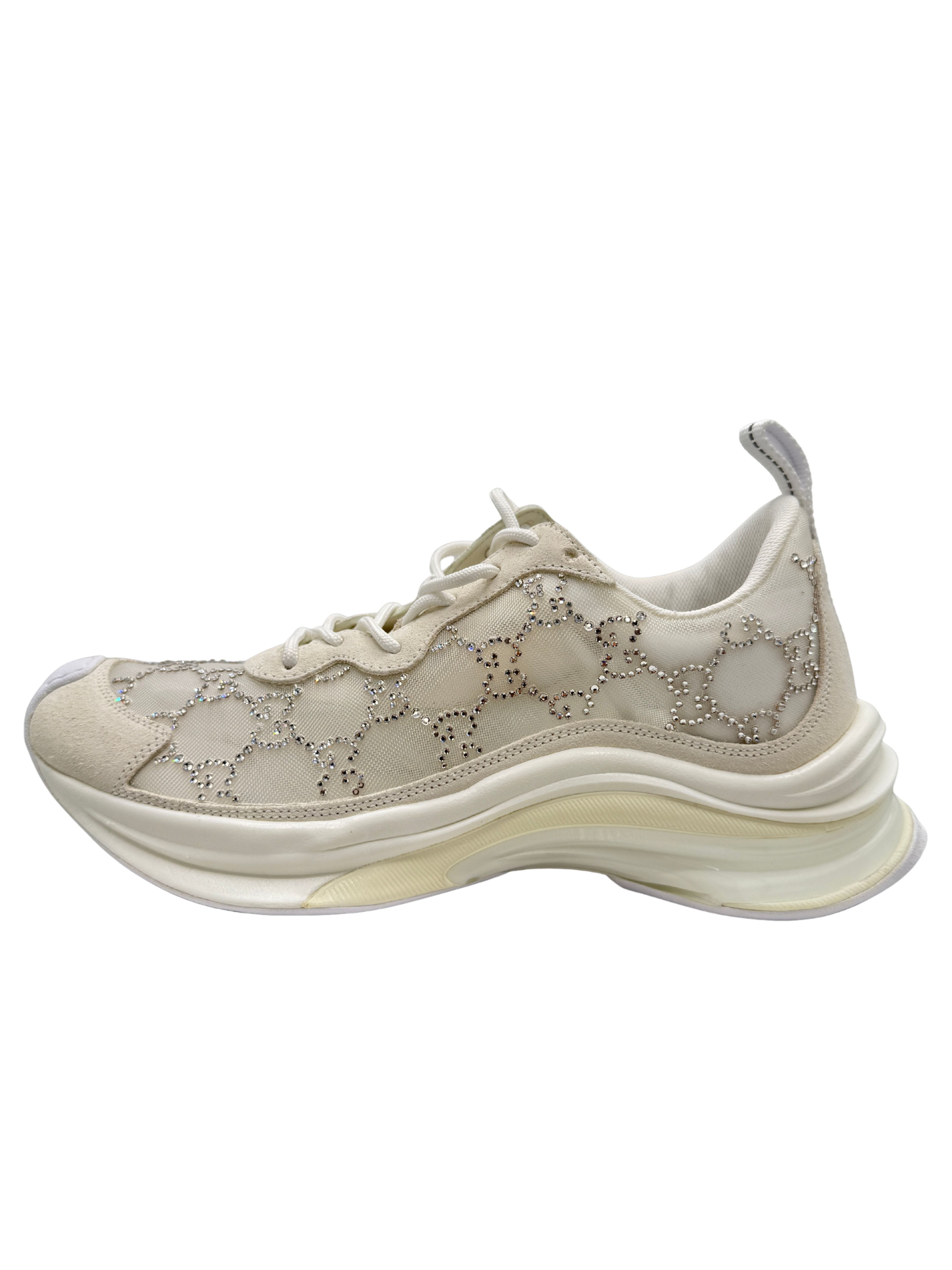 WOMEN'S Gucci Run GG-Crystal Mesh Trainers - White (Unused) Gucci