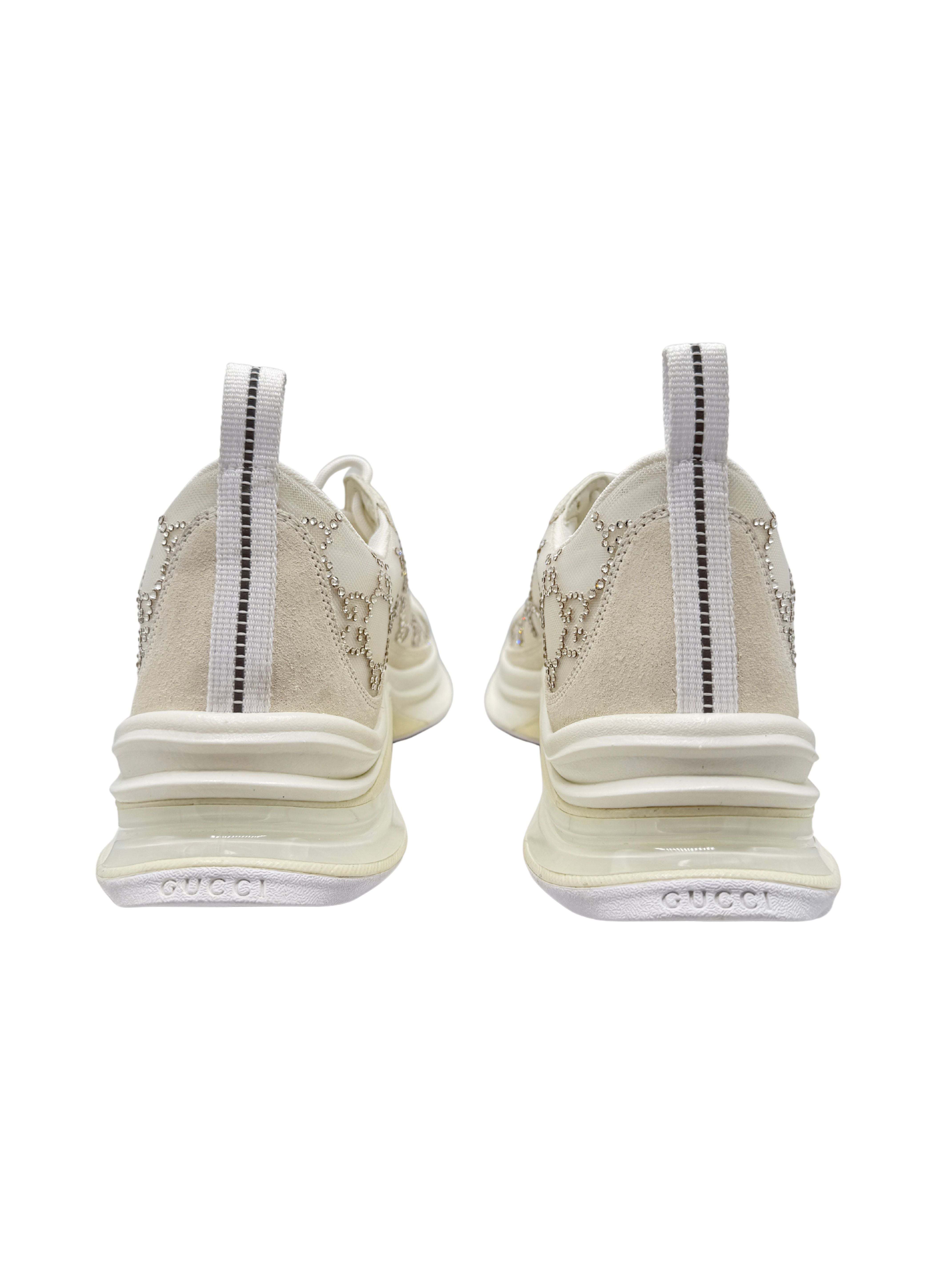 WOMEN'S Gucci Run GG-Crystal Mesh Trainers - White (Unused) Gucci