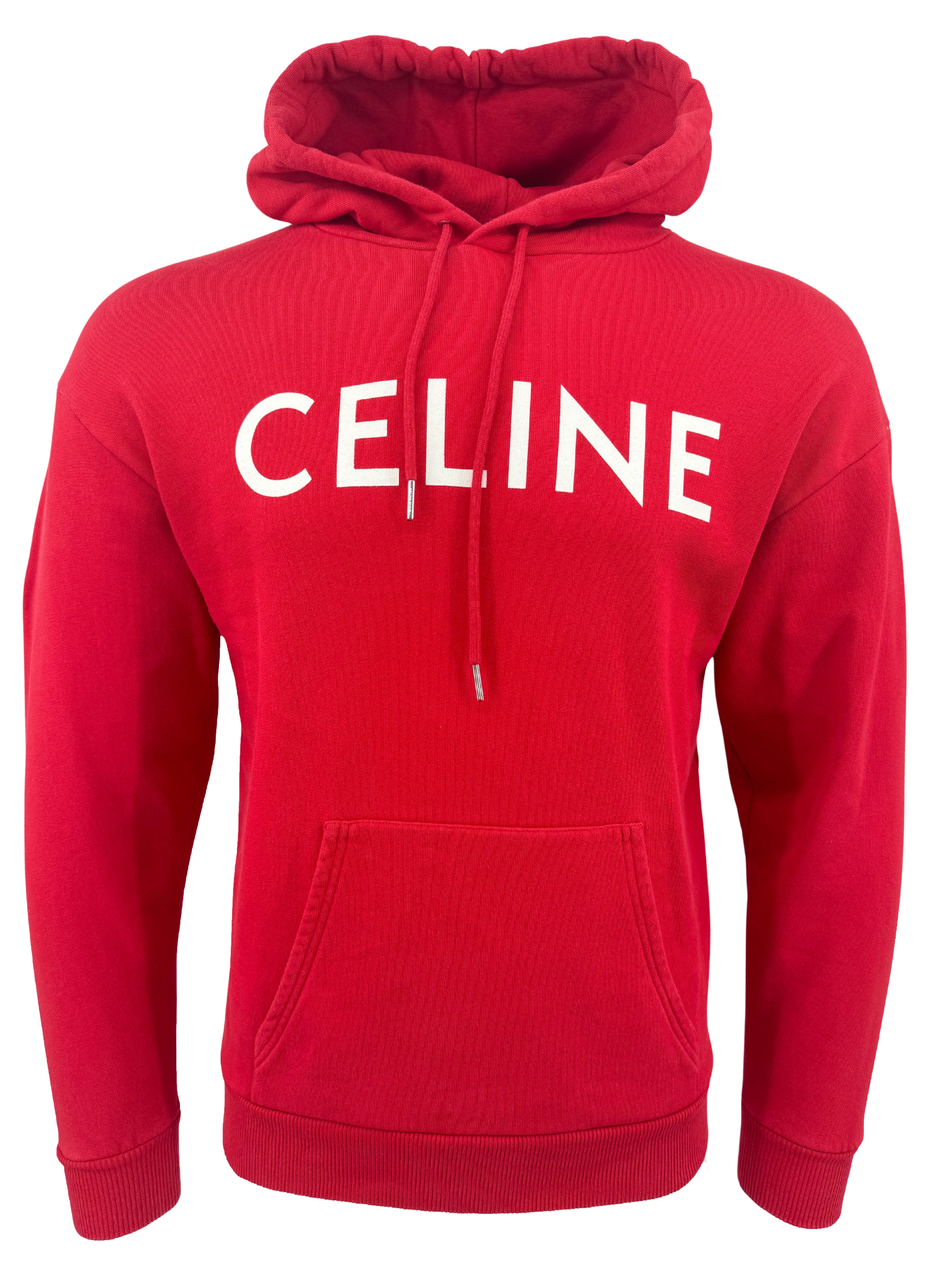 Celine Cotton Fleece Loose Hoodie - Red