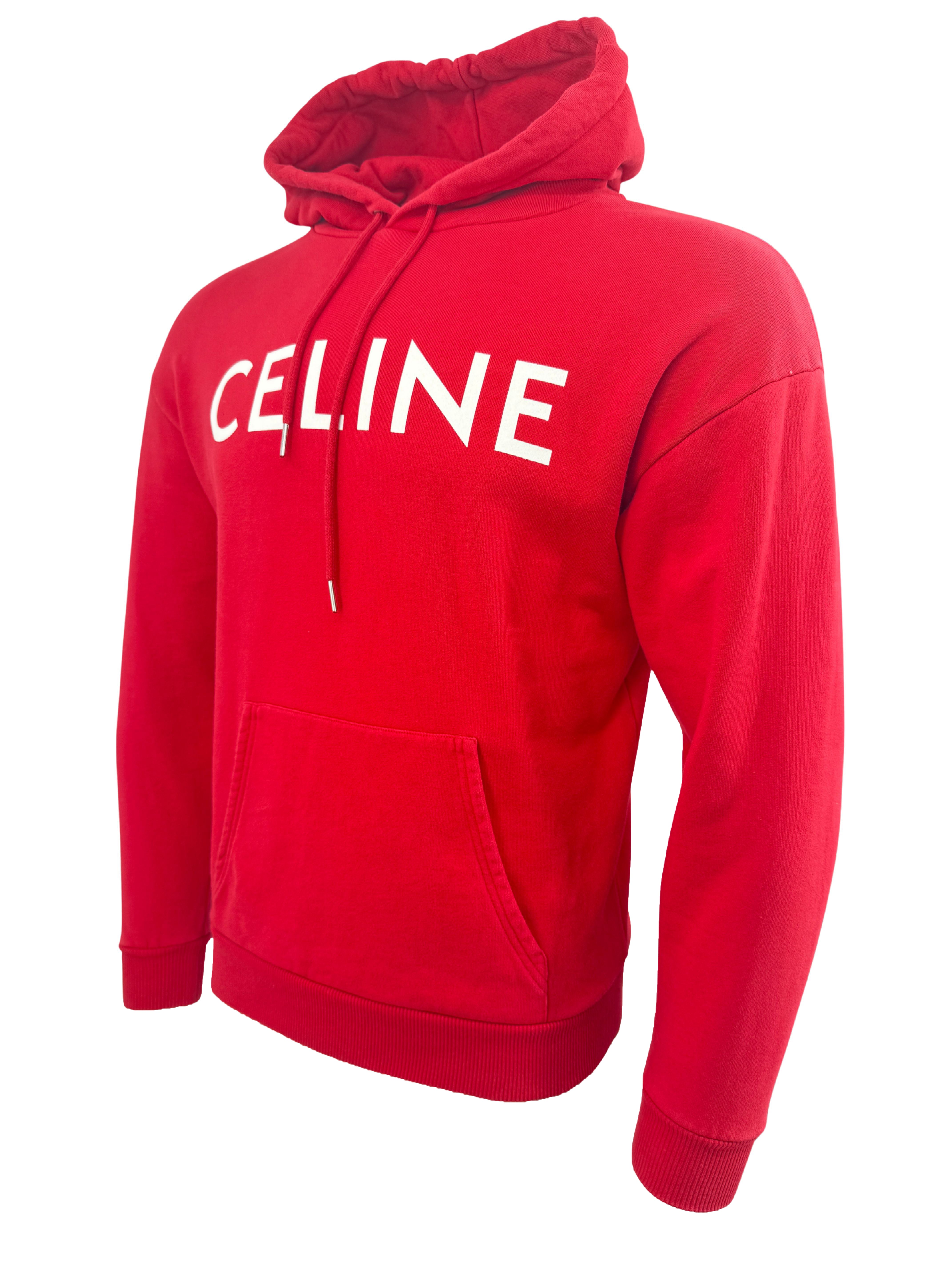 Celine Cotton Fleece Loose Hoodie - Red