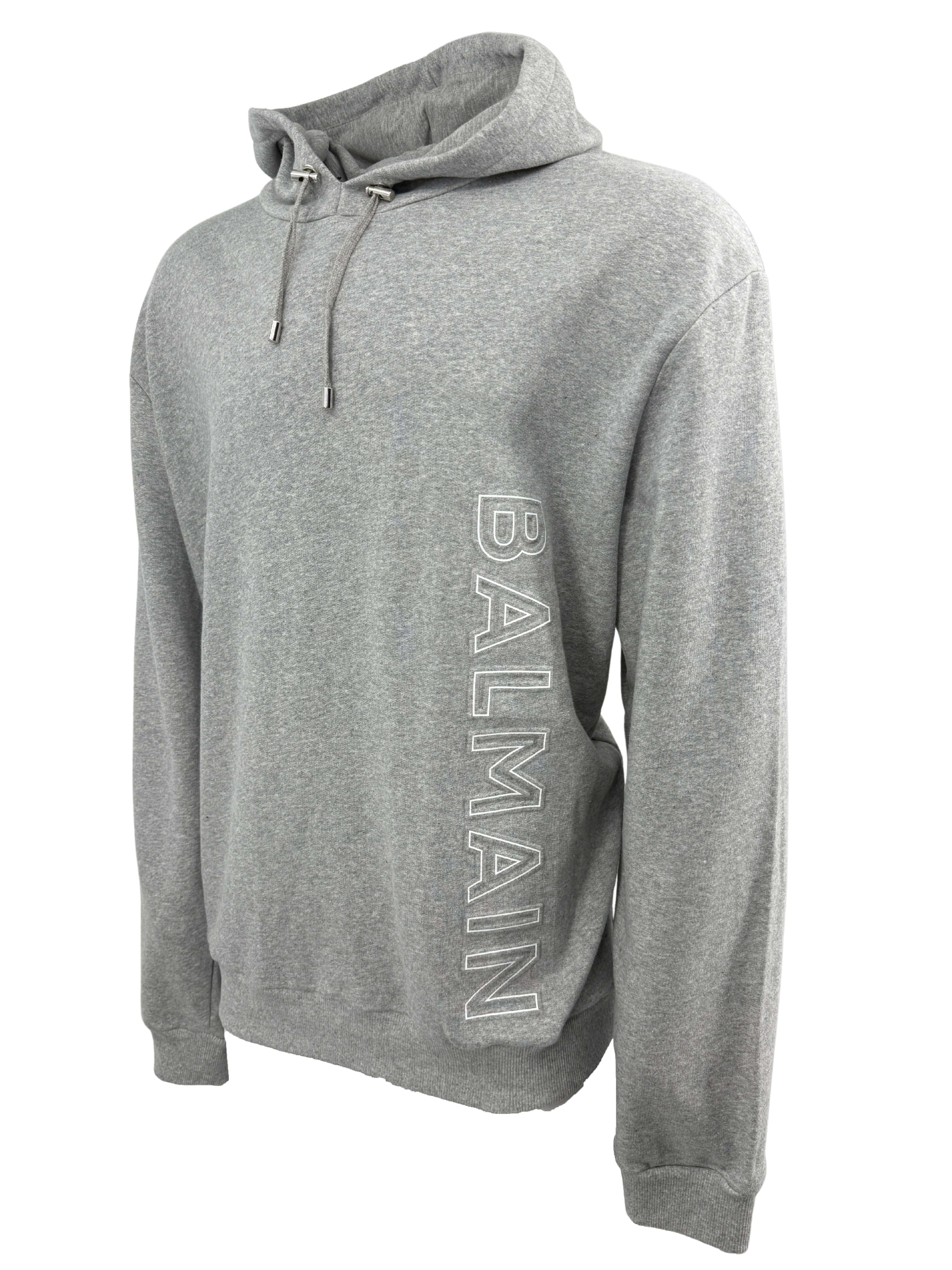 Balmain Logo-Embossed Cotton Hoodie - Grey (Unused) Balmain