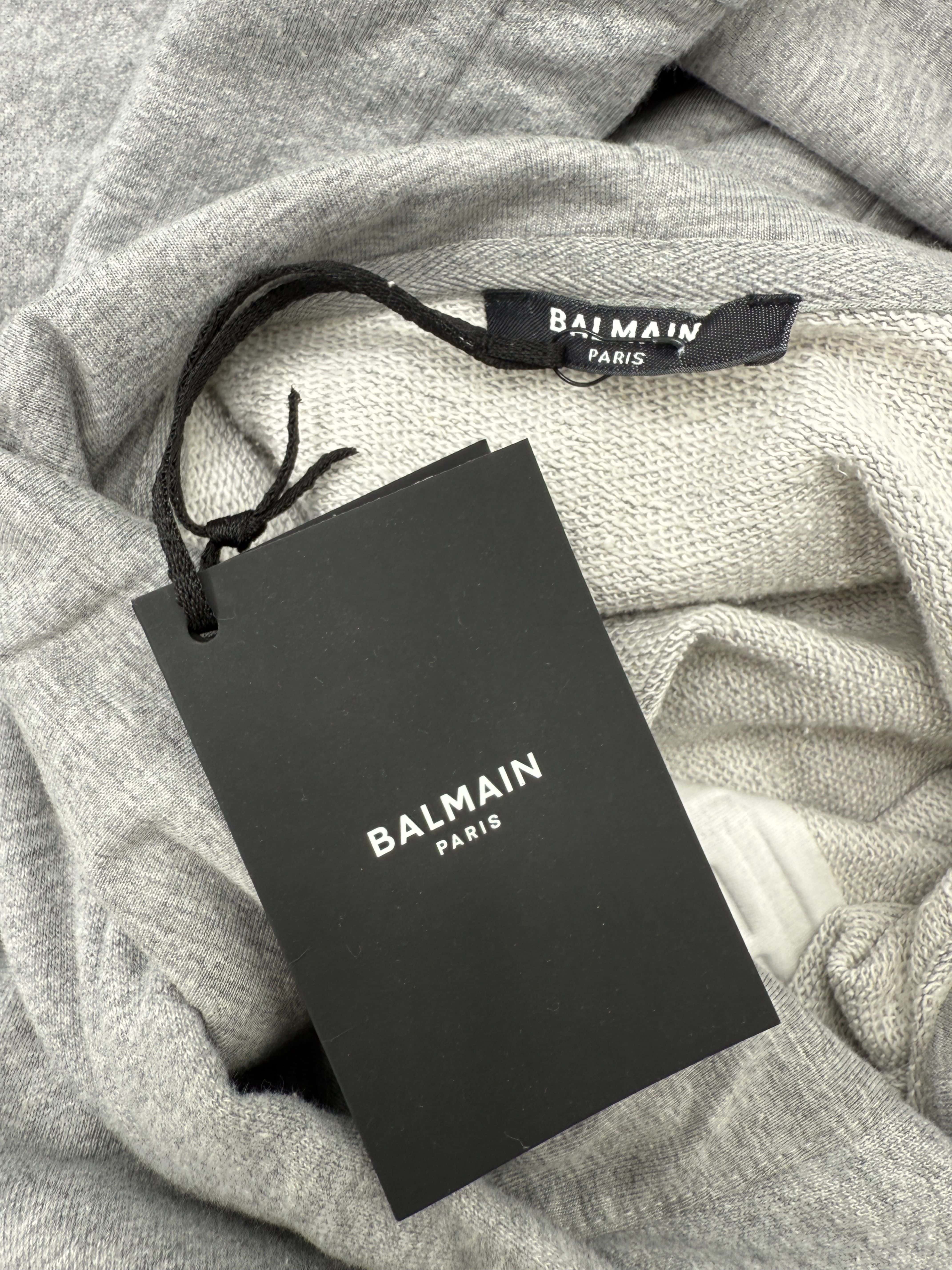 Balmain Logo-Embossed Cotton Hoodie - Grey (Unused) Balmain