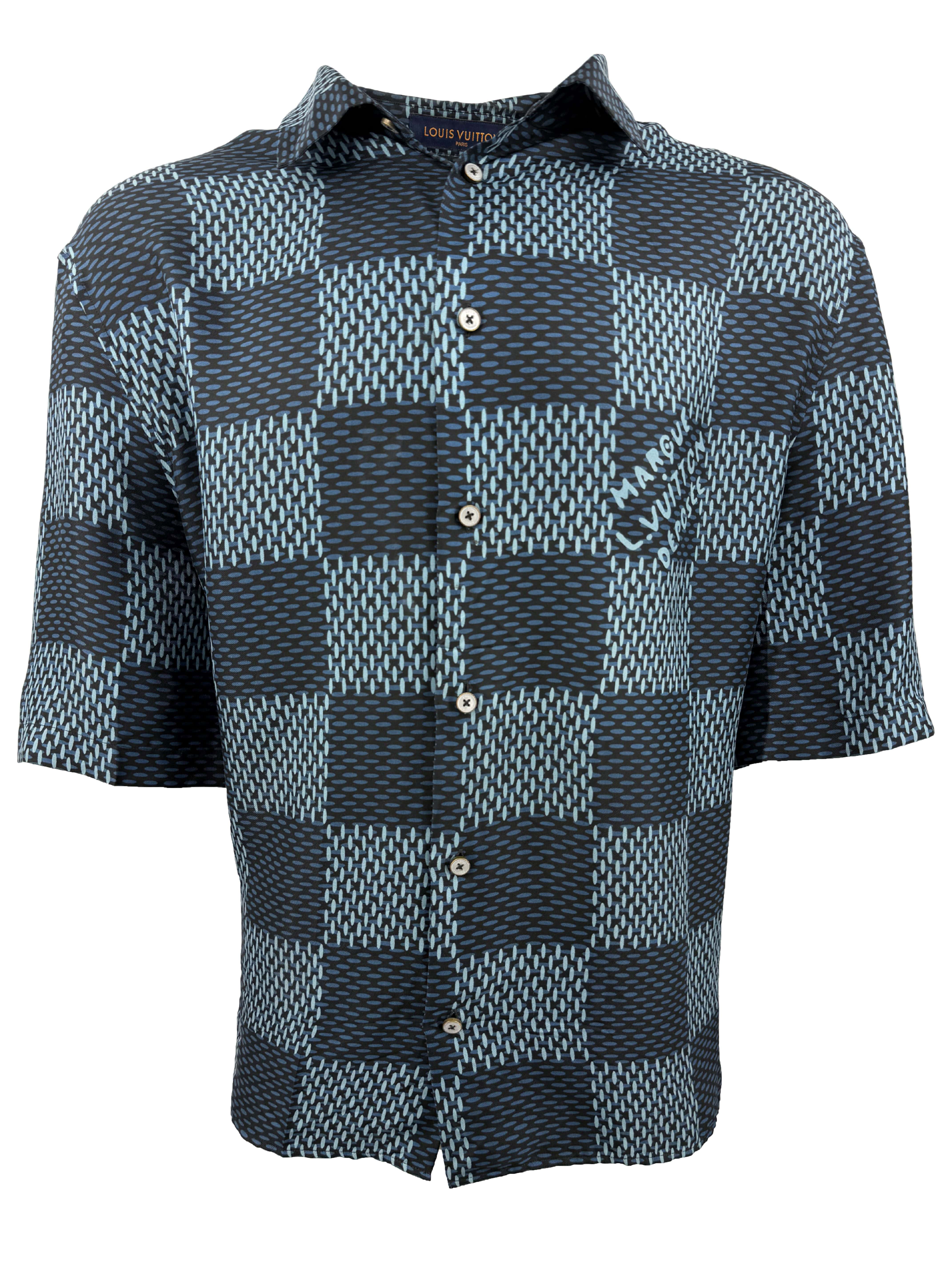 Louis Vuitton Damier Short-Sleeved Silk Shirt - Blue Louis Vuitton