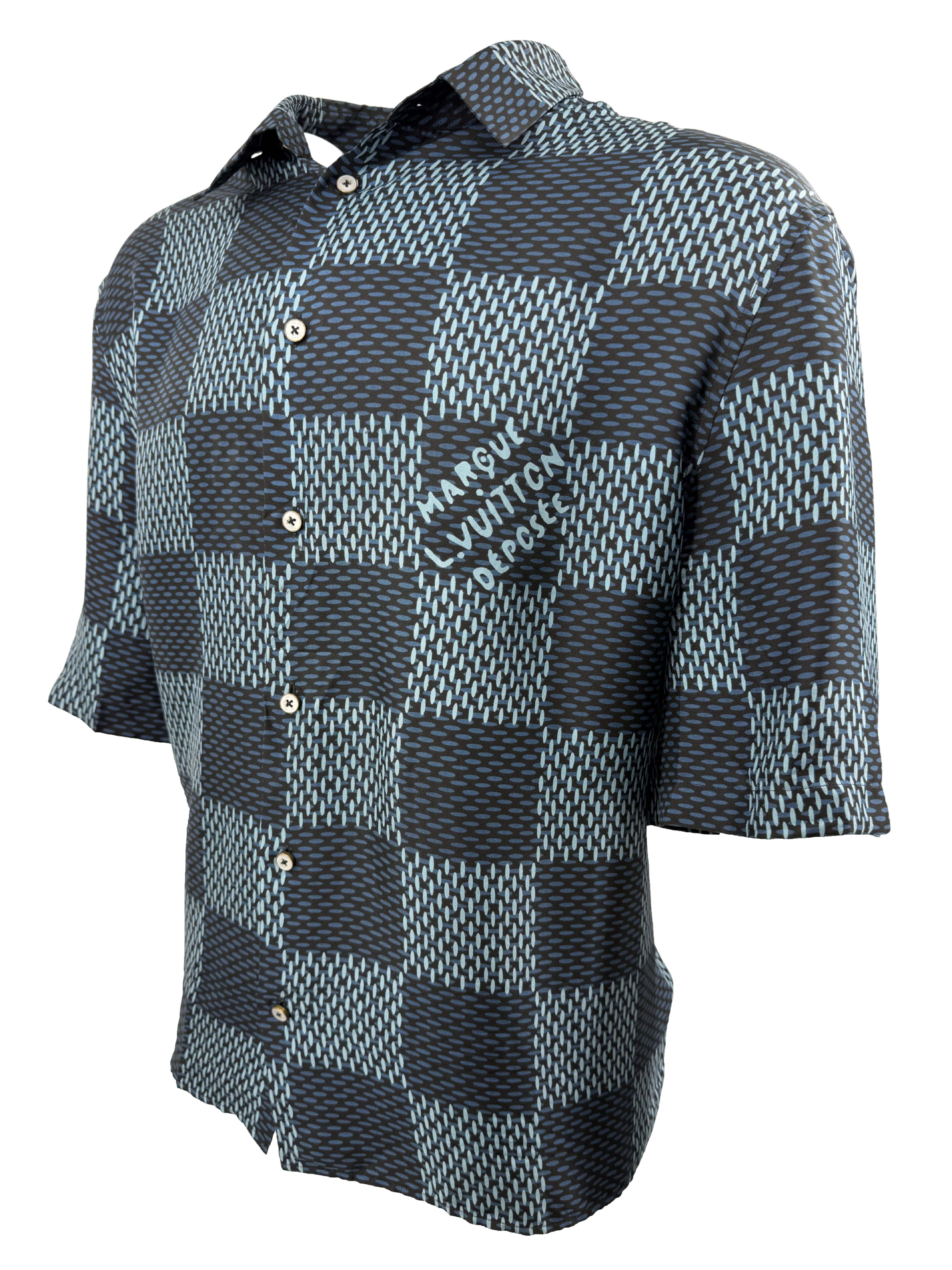 Louis Vuitton Damier Short-Sleeved Silk Shirt - Blue Louis Vuitton