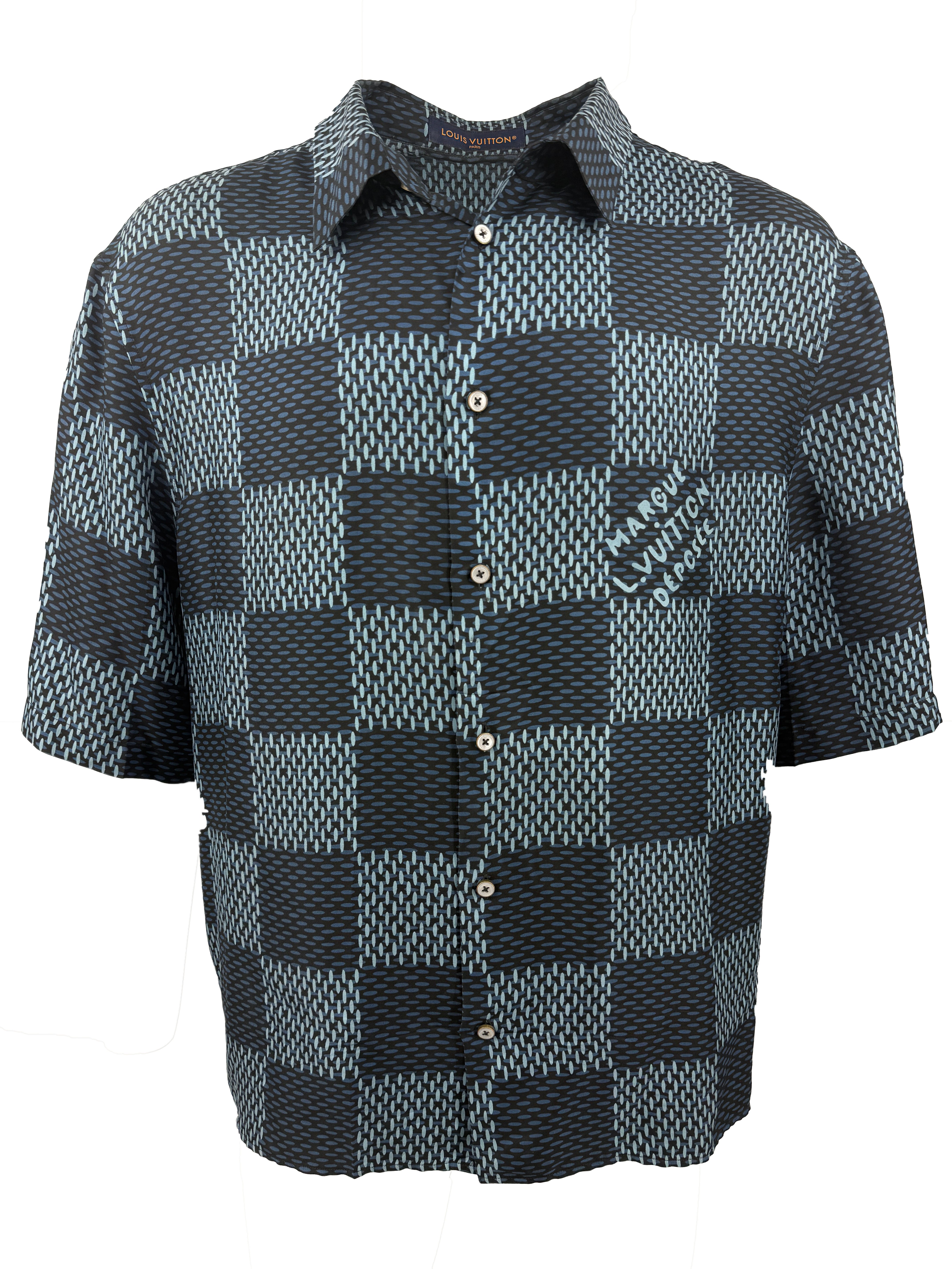 Louis Vuitton Damier Short-Sleeved Silk Shirt - Blue Louis Vuitton
