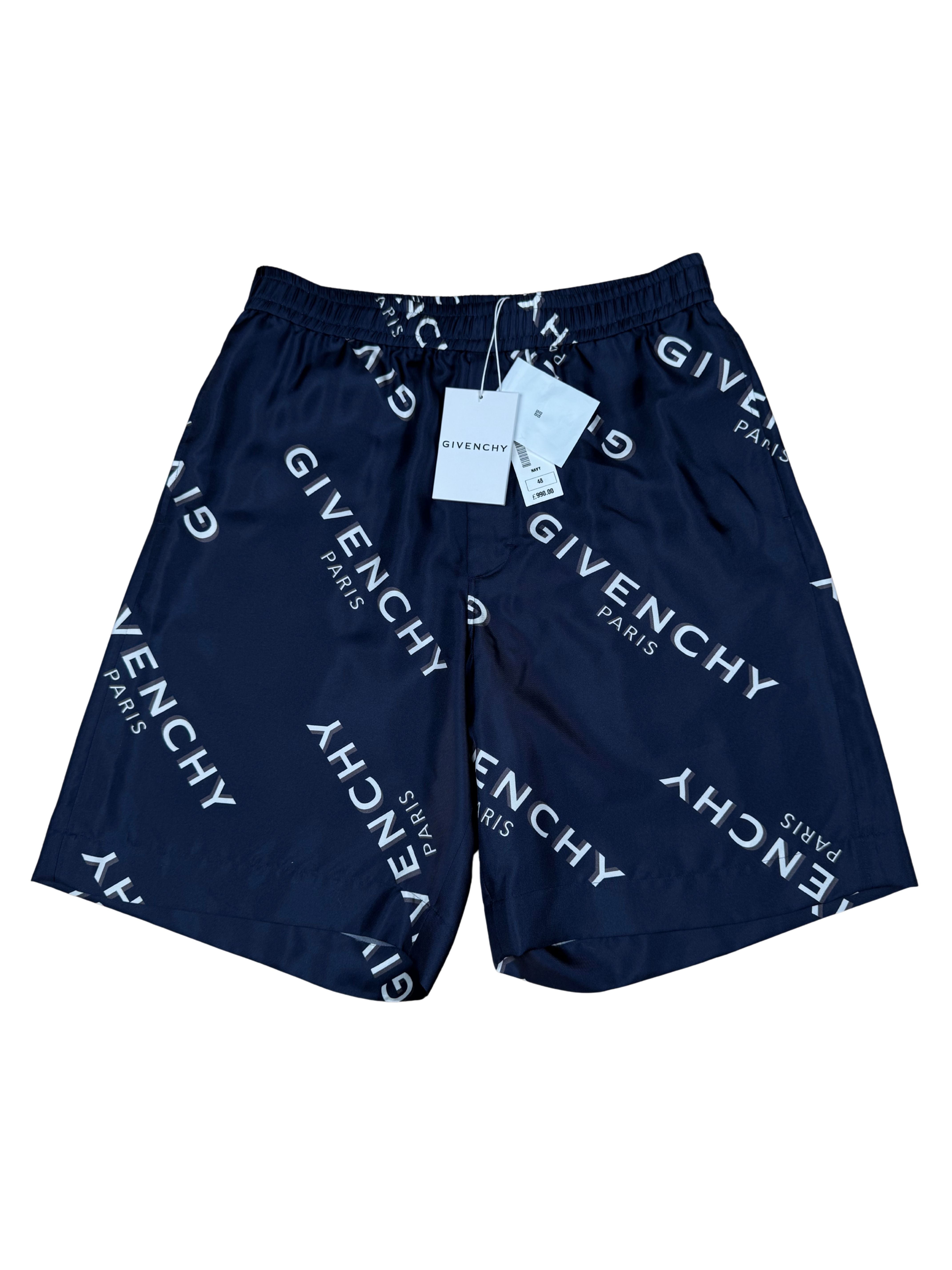 Givenchy Bermuda Logo Silk Shorts - Navy (Unused) Givenchy