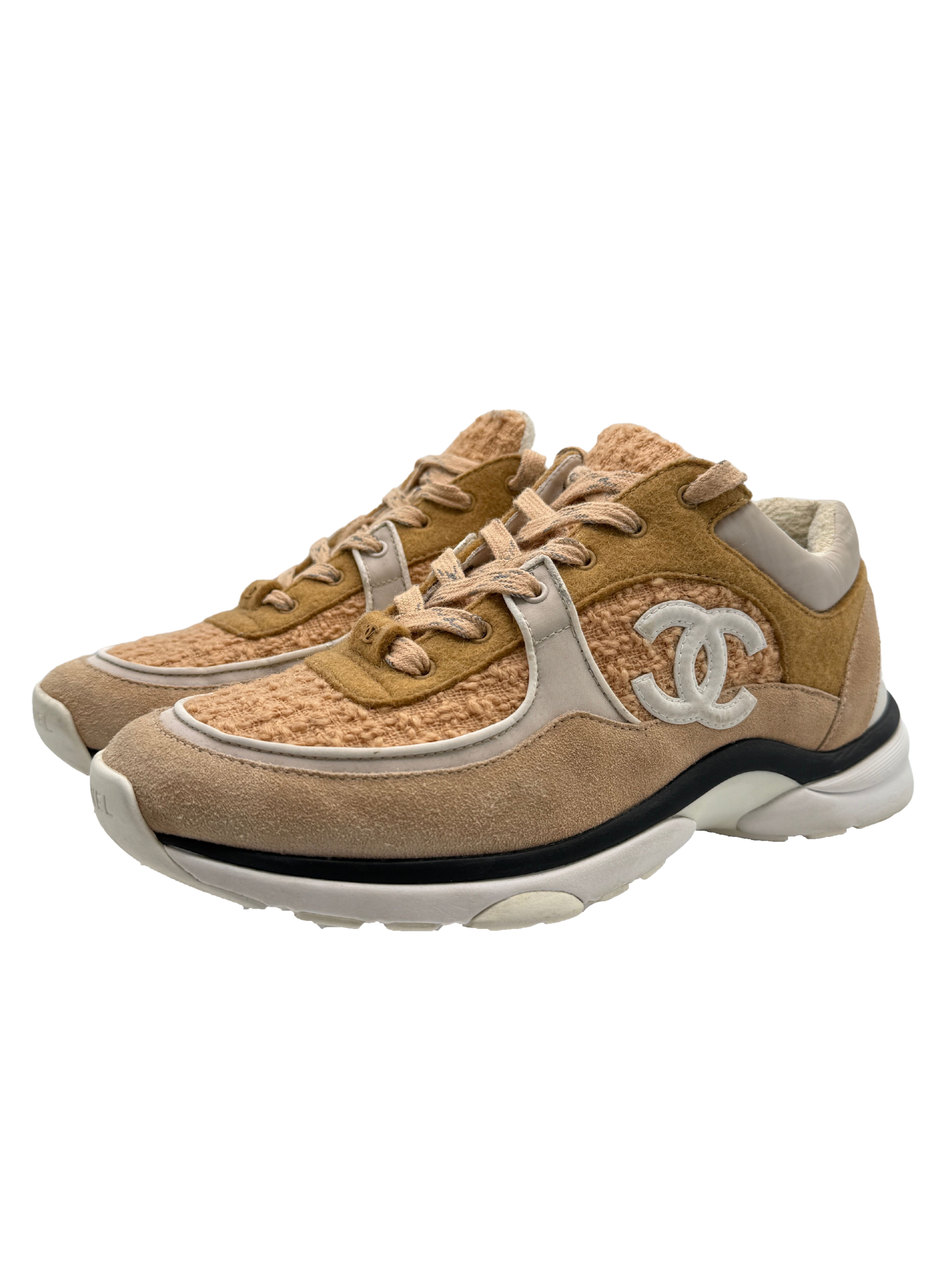 Chanel CC Tweed Runner Trainer - Beige