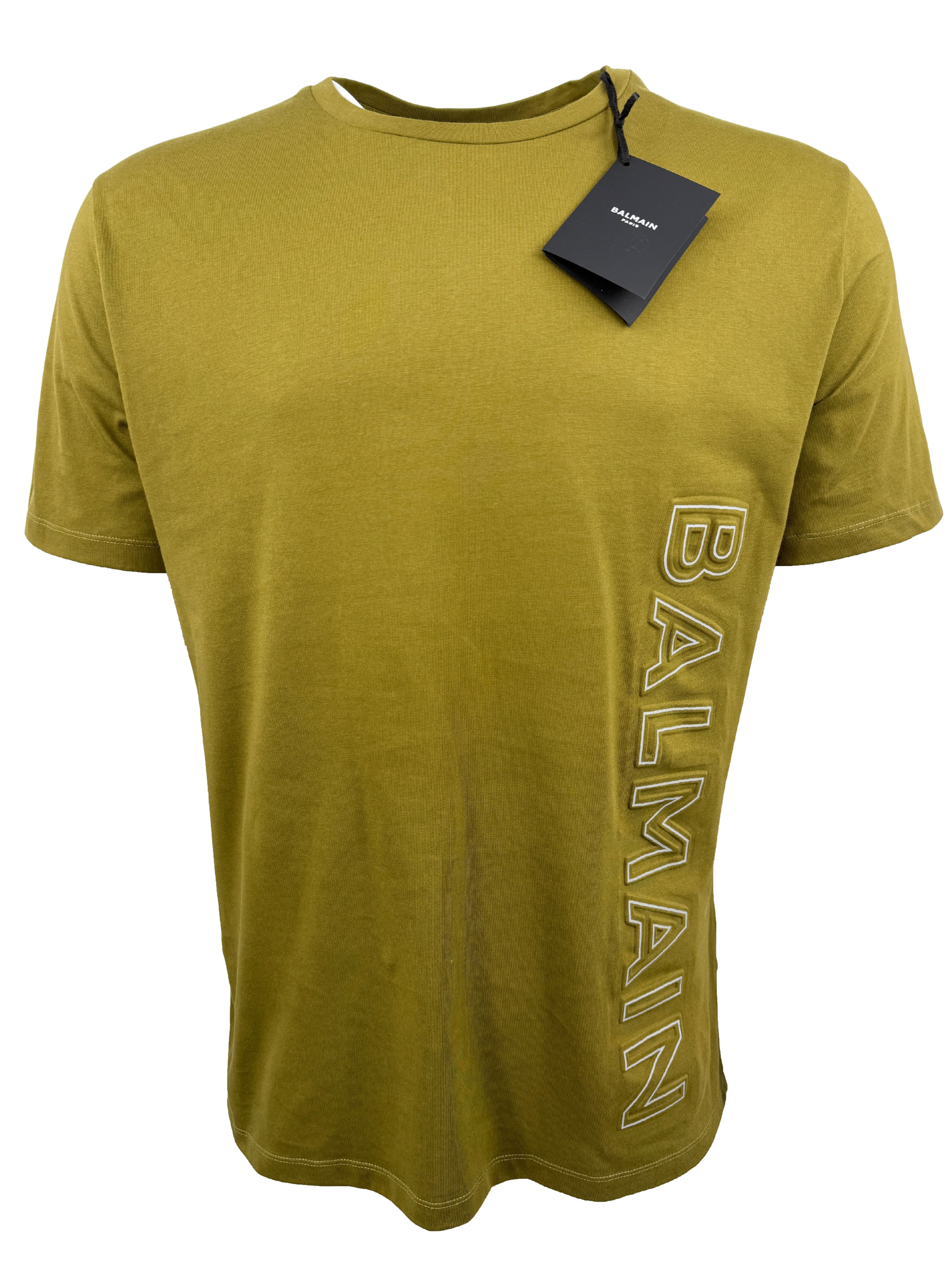 Balmain Logo-Embossed Cotton T-Shirt - Olive (Unused) Balmain