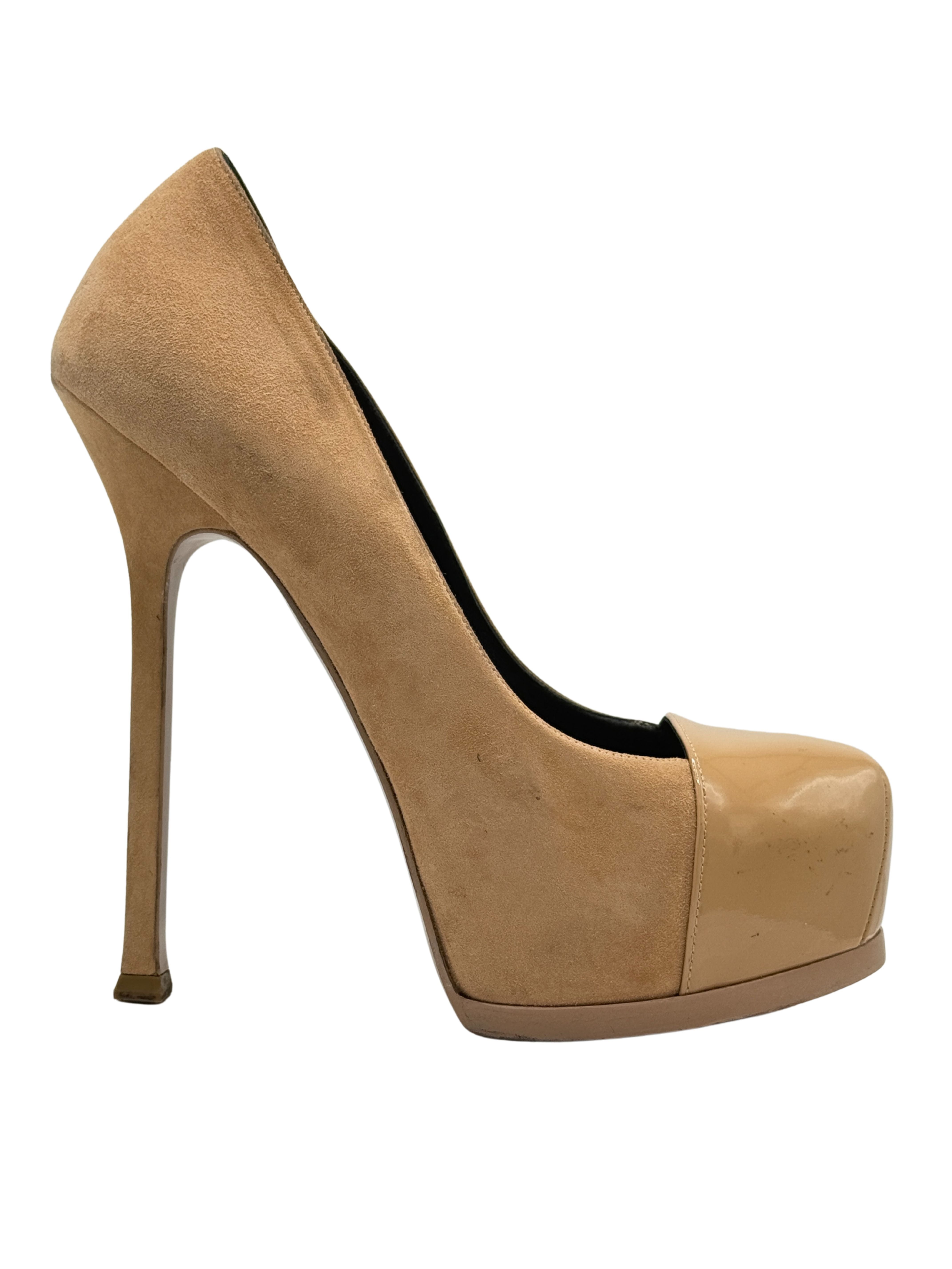 Yves Saint Laurent Tribtoo Suede Platform Pumps - Nude