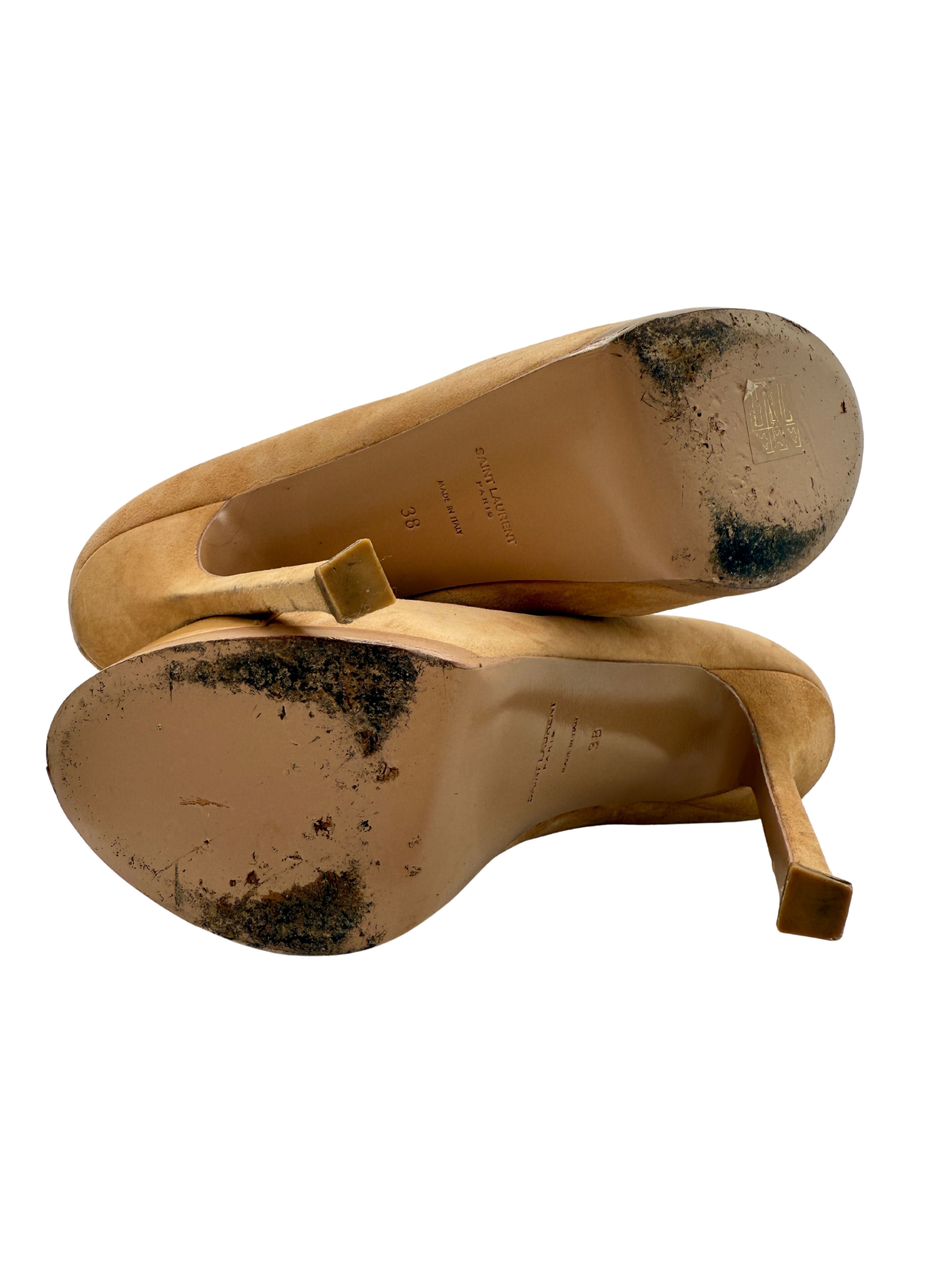 Yves Saint Laurent Tribtoo Suede Platform Pumps - Nude