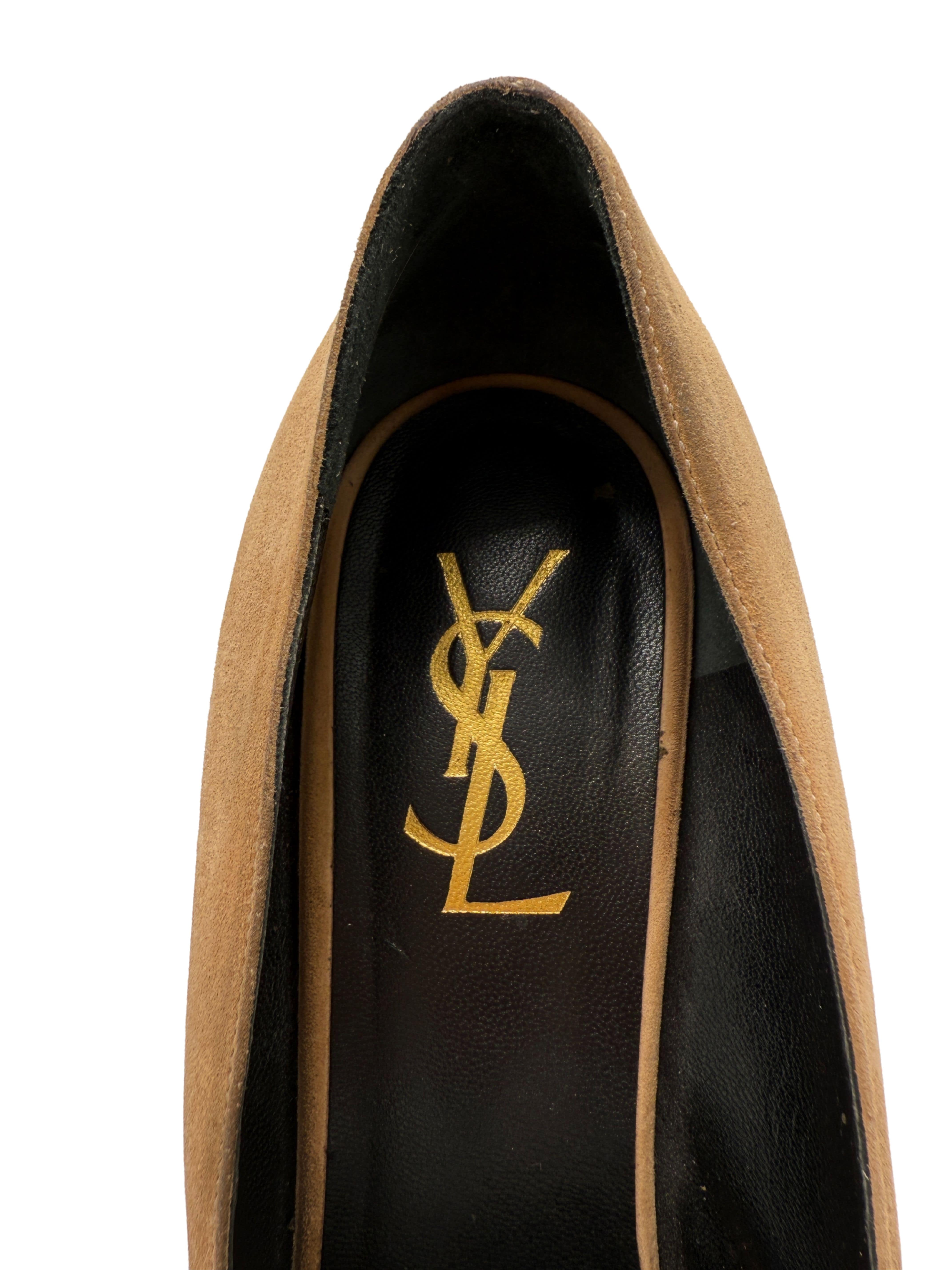 Yves Saint Laurent Tribtoo Suede Platform Pumps - Nude