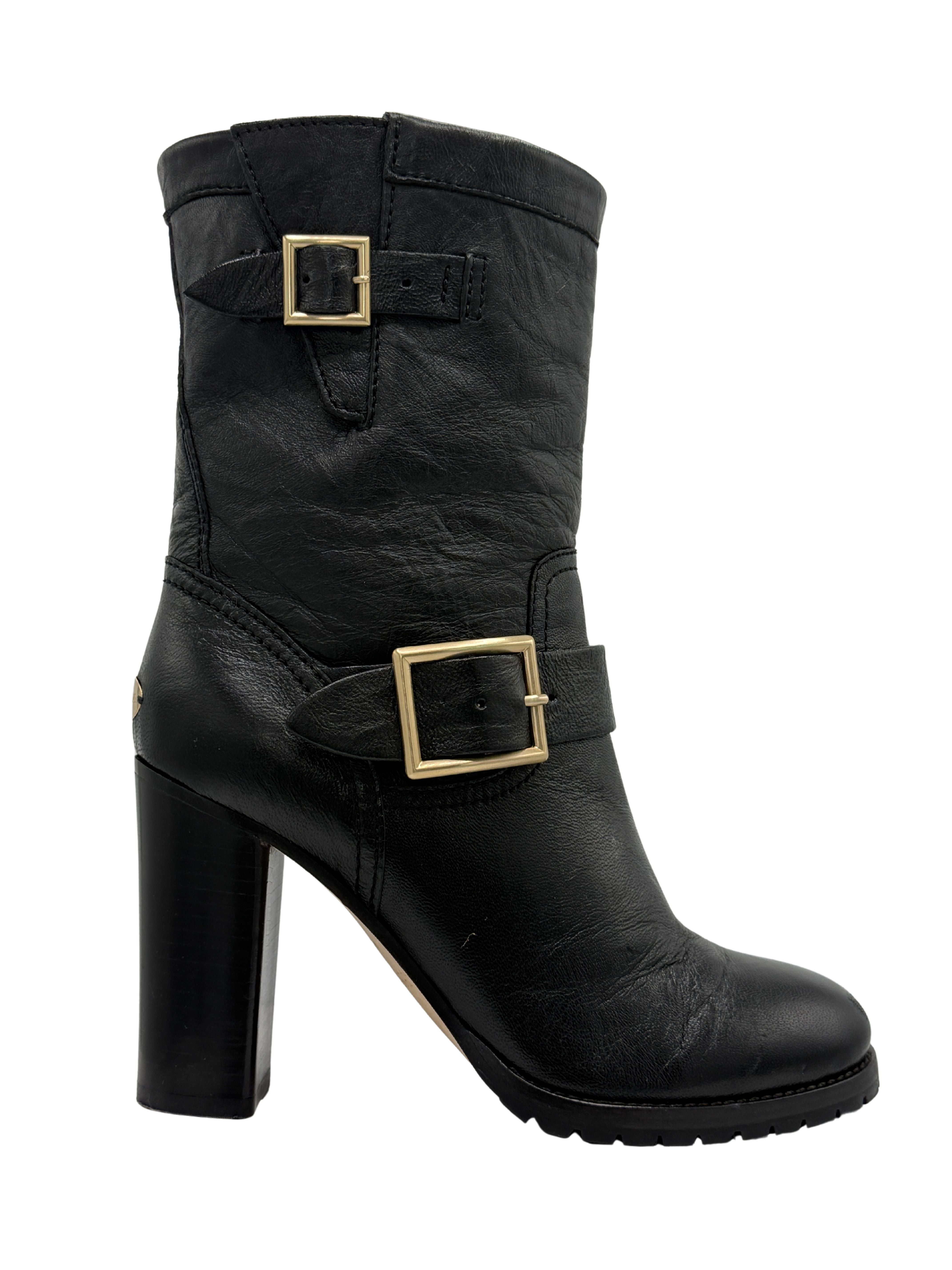 Jimmy Choo Dart Biker Leather Heeled Ankle Bootie - Black