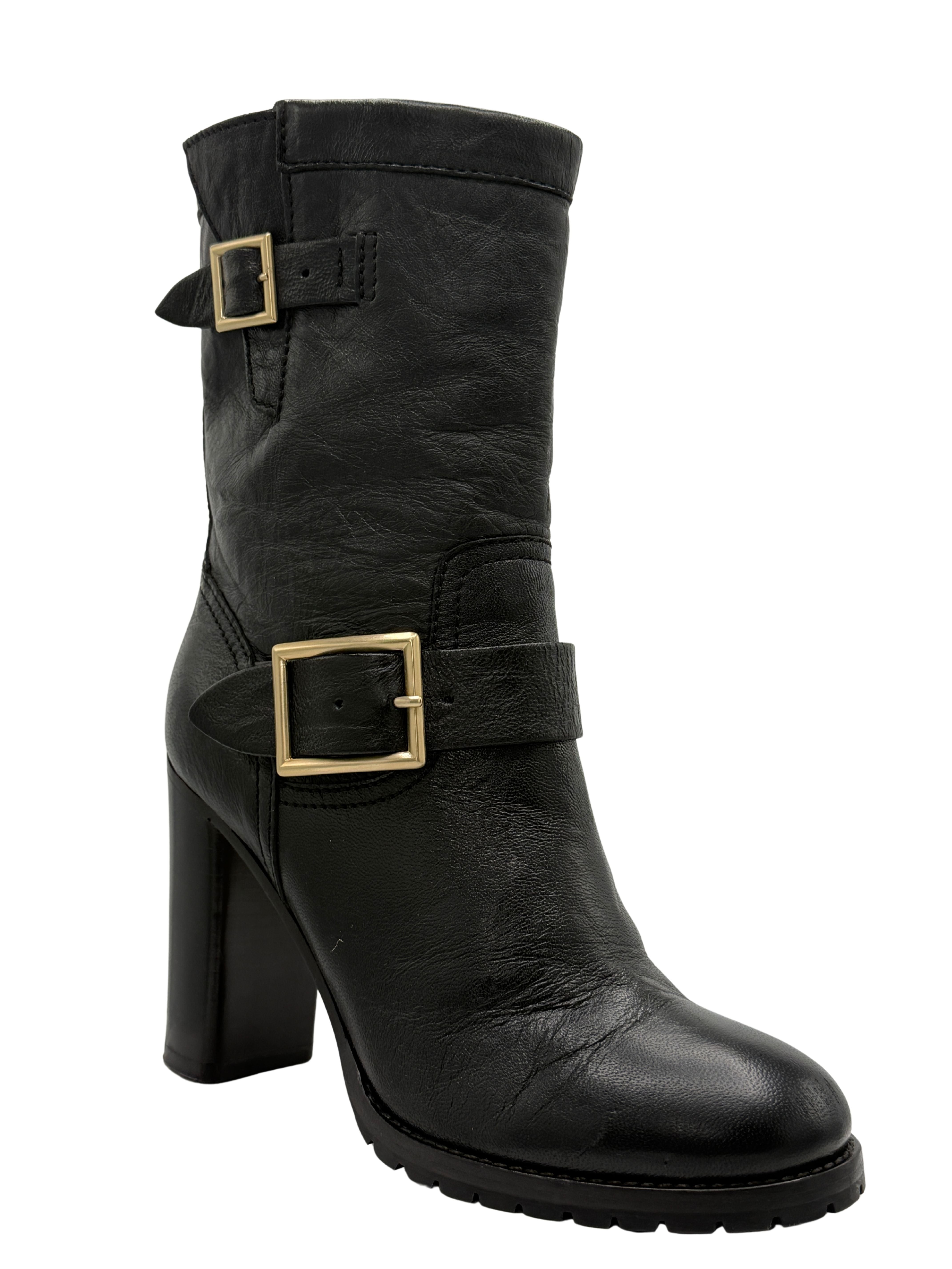Jimmy Choo Dart Biker Leather Heeled Ankle Bootie - Black