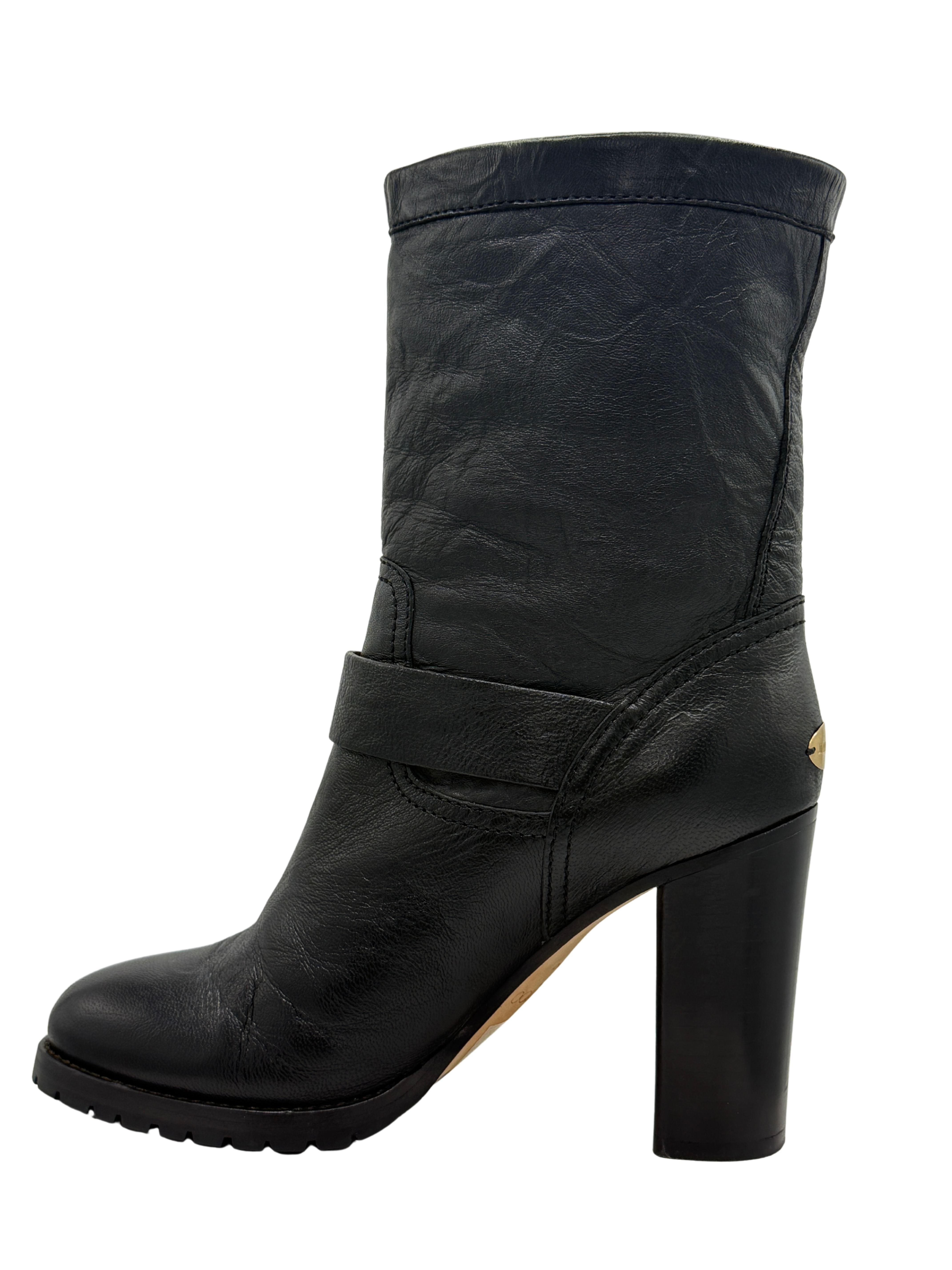 Jimmy Choo Dart Biker Leather Heeled Ankle Bootie - Black