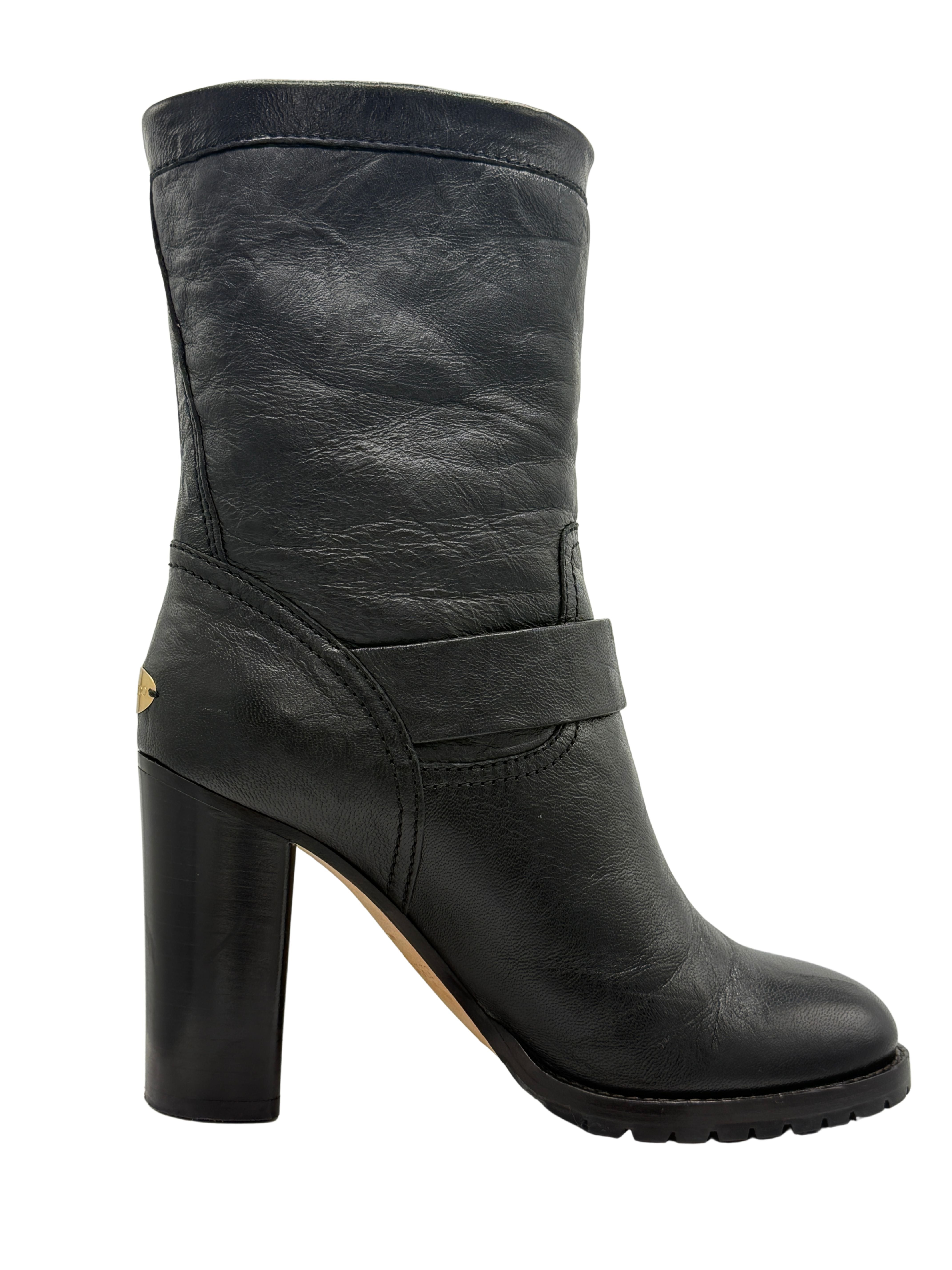 Jimmy Choo Dart Biker Leather Heeled Ankle Bootie - Black