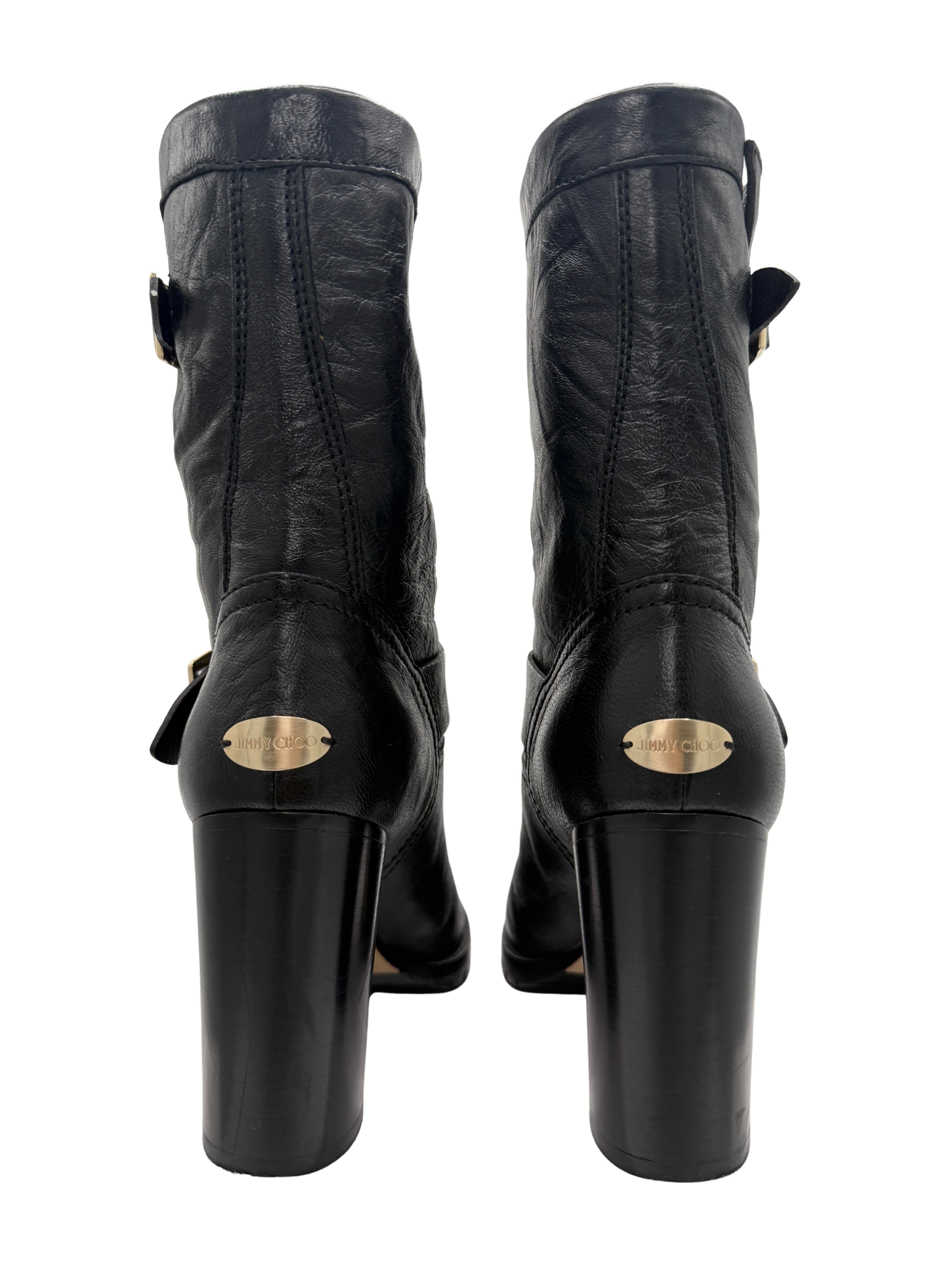 Jimmy Choo Dart Biker Leather Heeled Ankle Bootie - Black