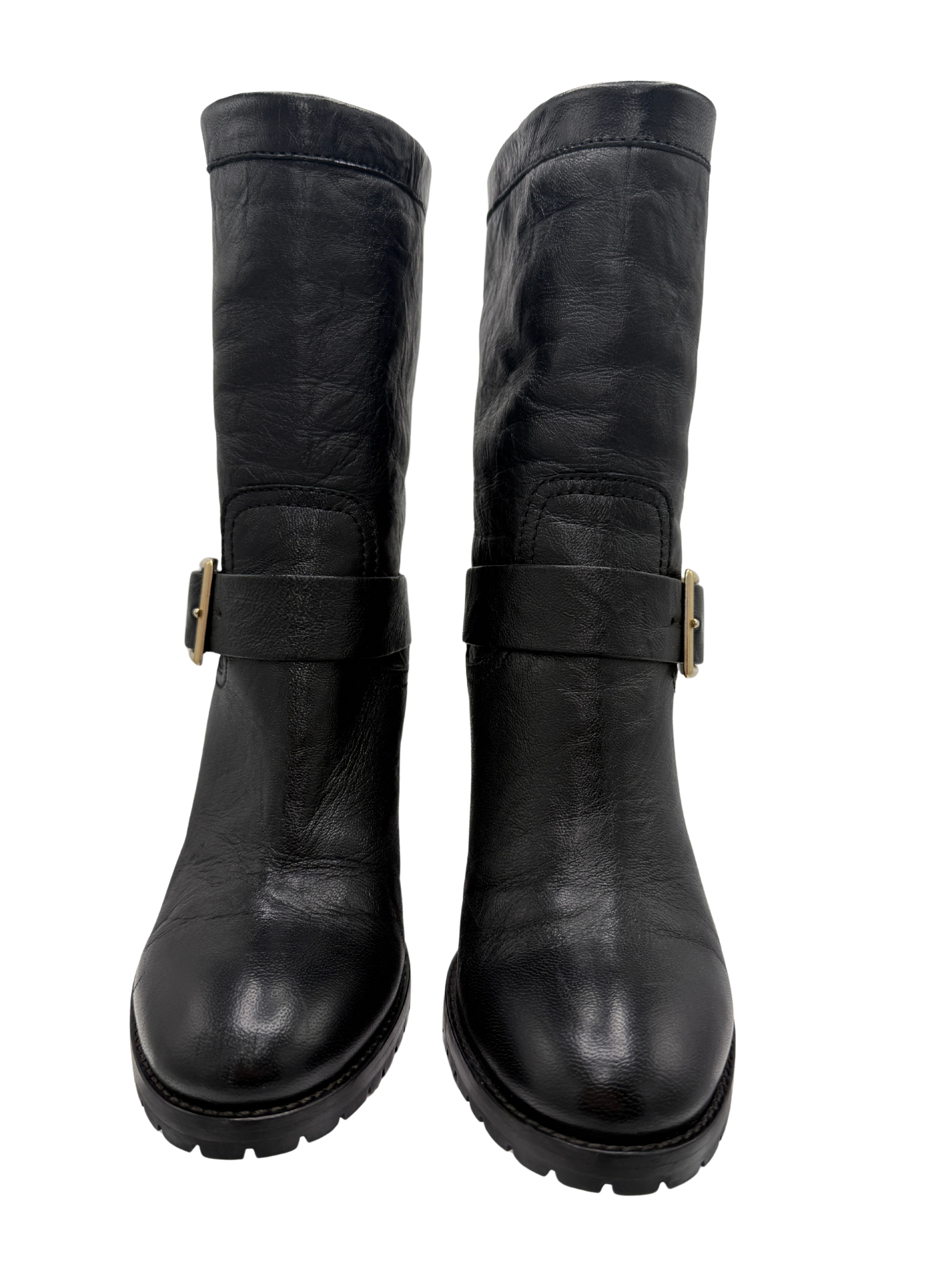 Jimmy Choo Dart Biker Leather Heeled Ankle Bootie - Black