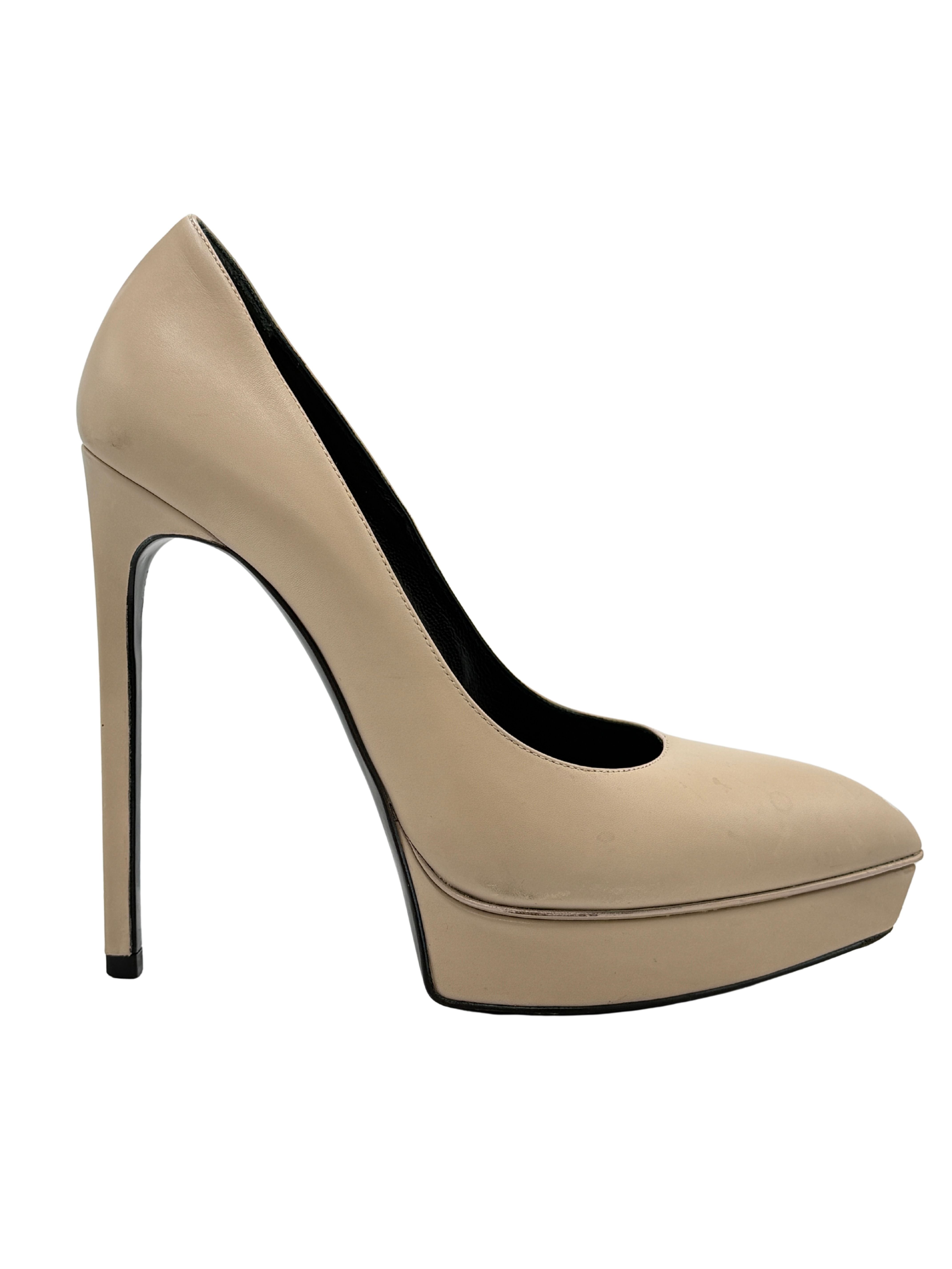 Saint Laurent Janis Pointy Toe Platform Pump - Cream