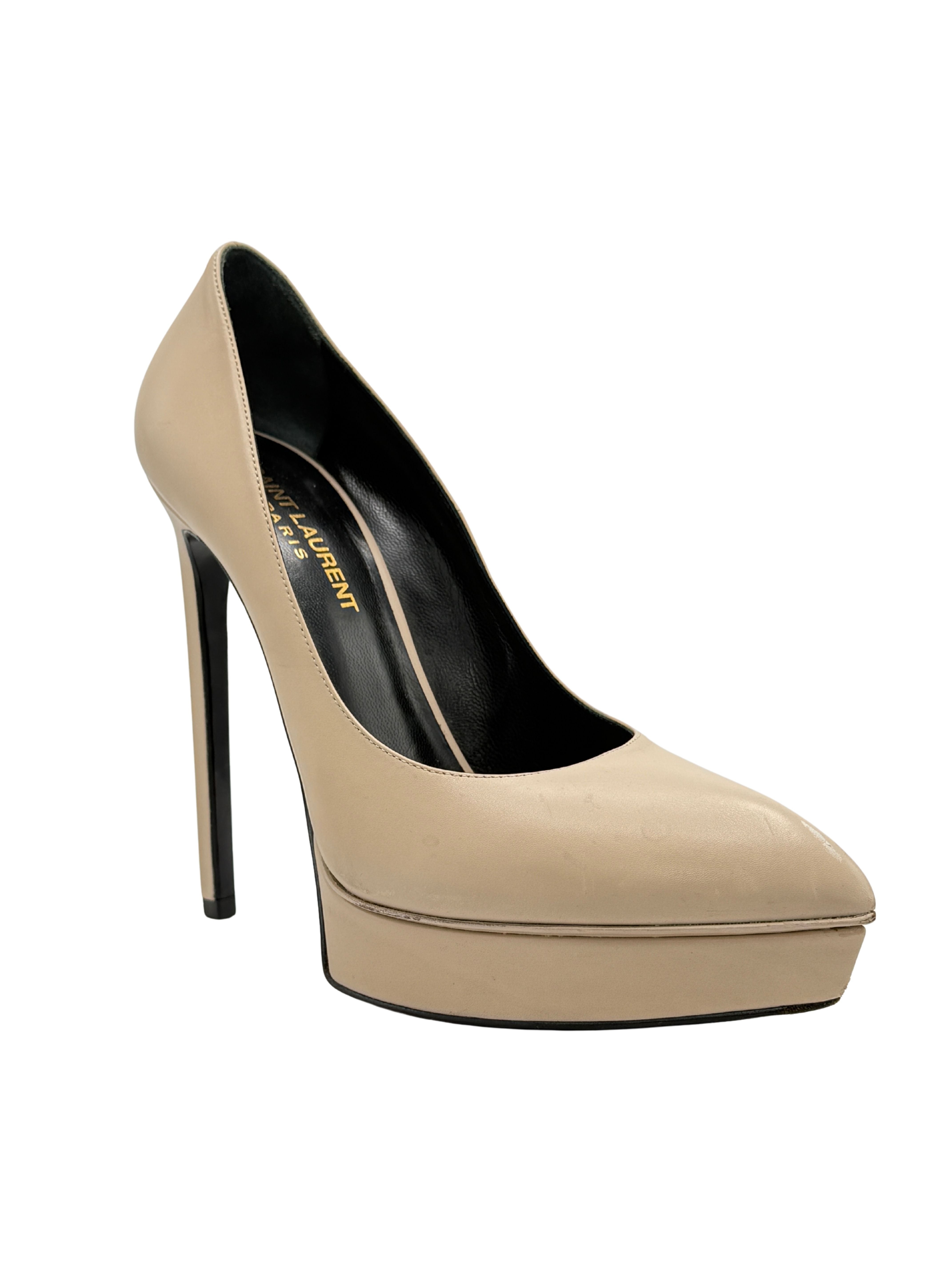 Saint Laurent Janis Pointy Toe Platform Pump - Cream