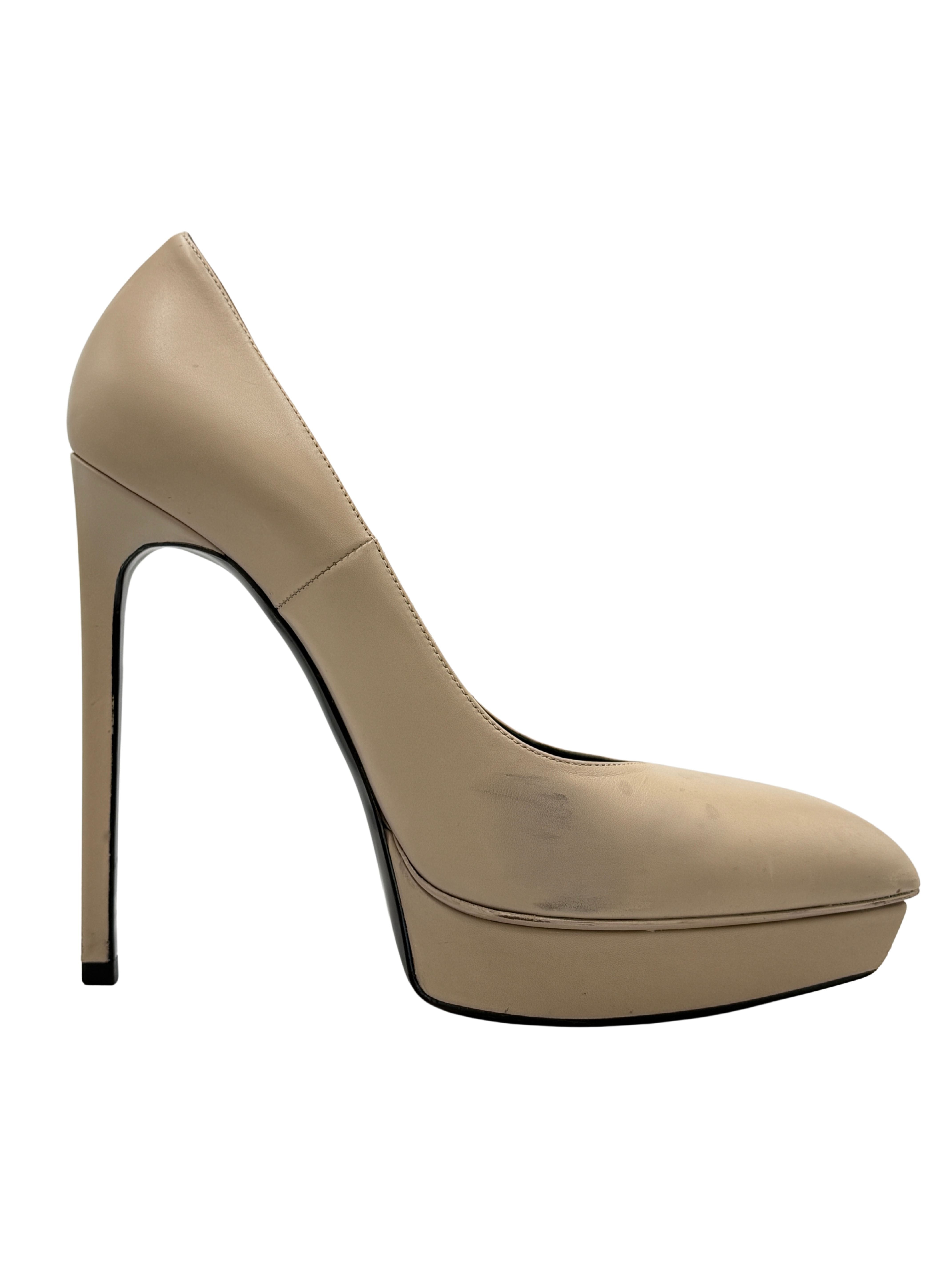 Saint Laurent Janis Pointy Toe Platform Pump - Cream