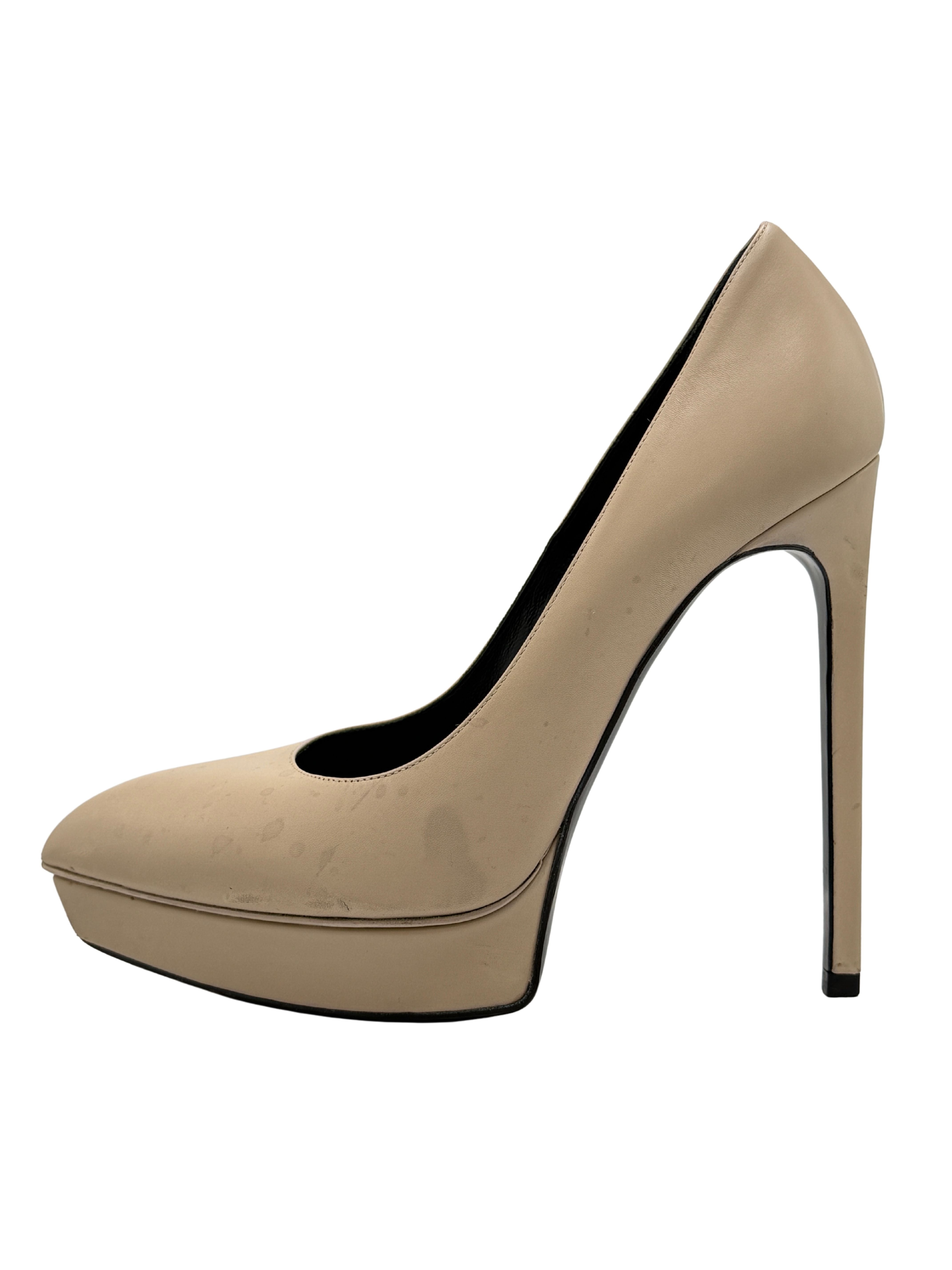 Saint Laurent Janis Pointy Toe Platform Pump - Cream