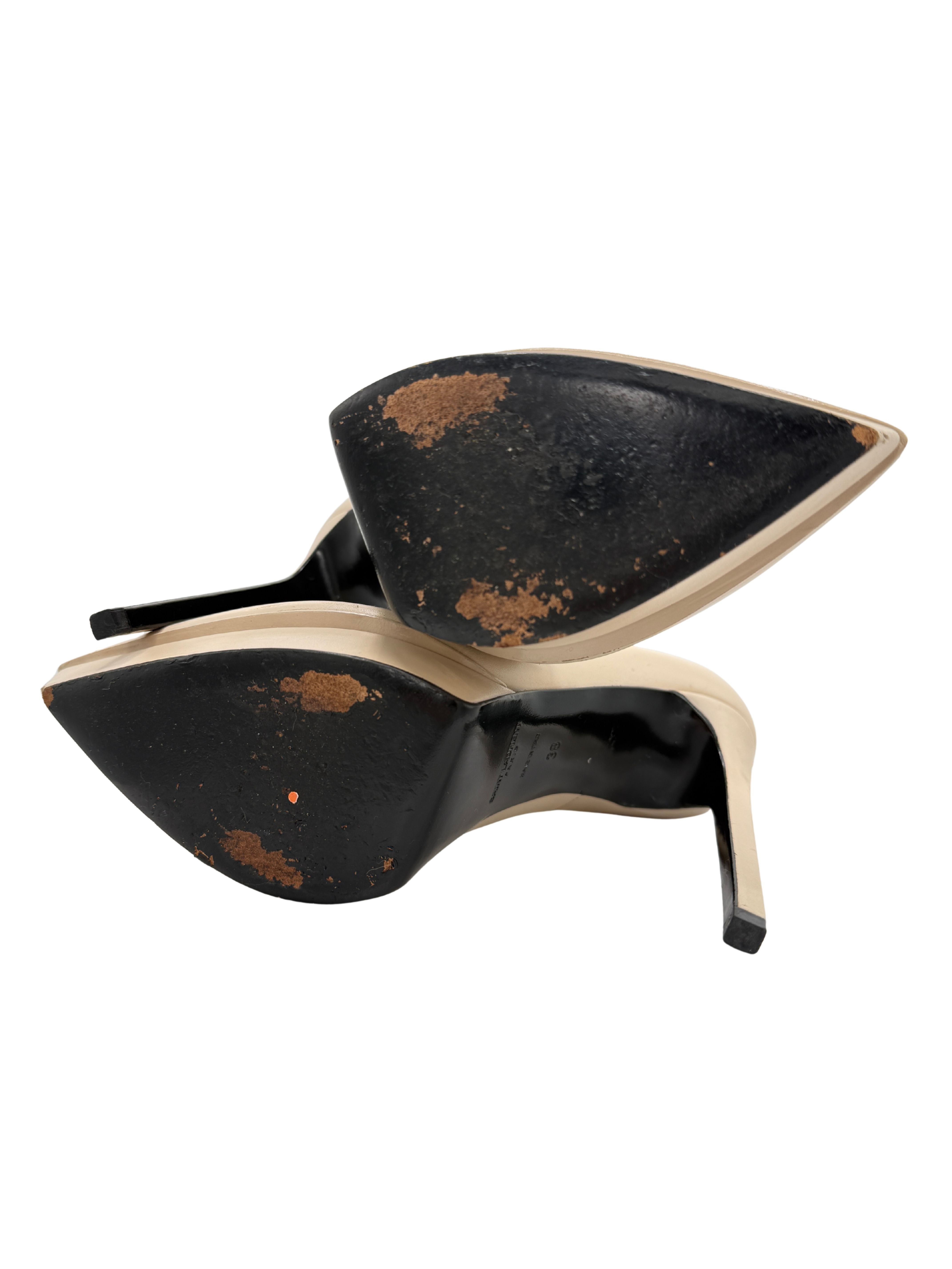 Saint Laurent Janis Pointy Toe Platform Pump - Cream