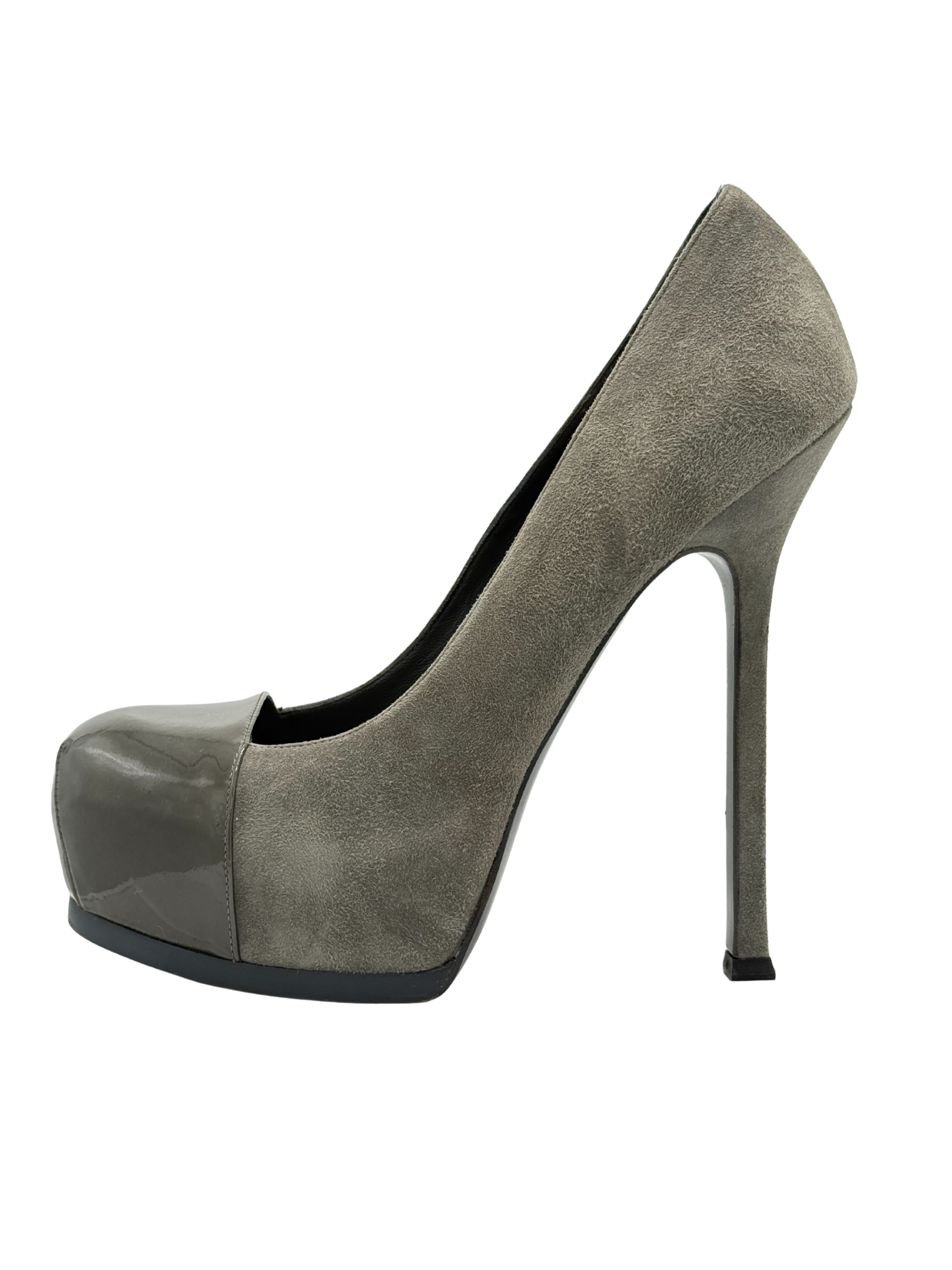 Yves Saint Laurent Suede Tribtoo Platform Pumps - Grey