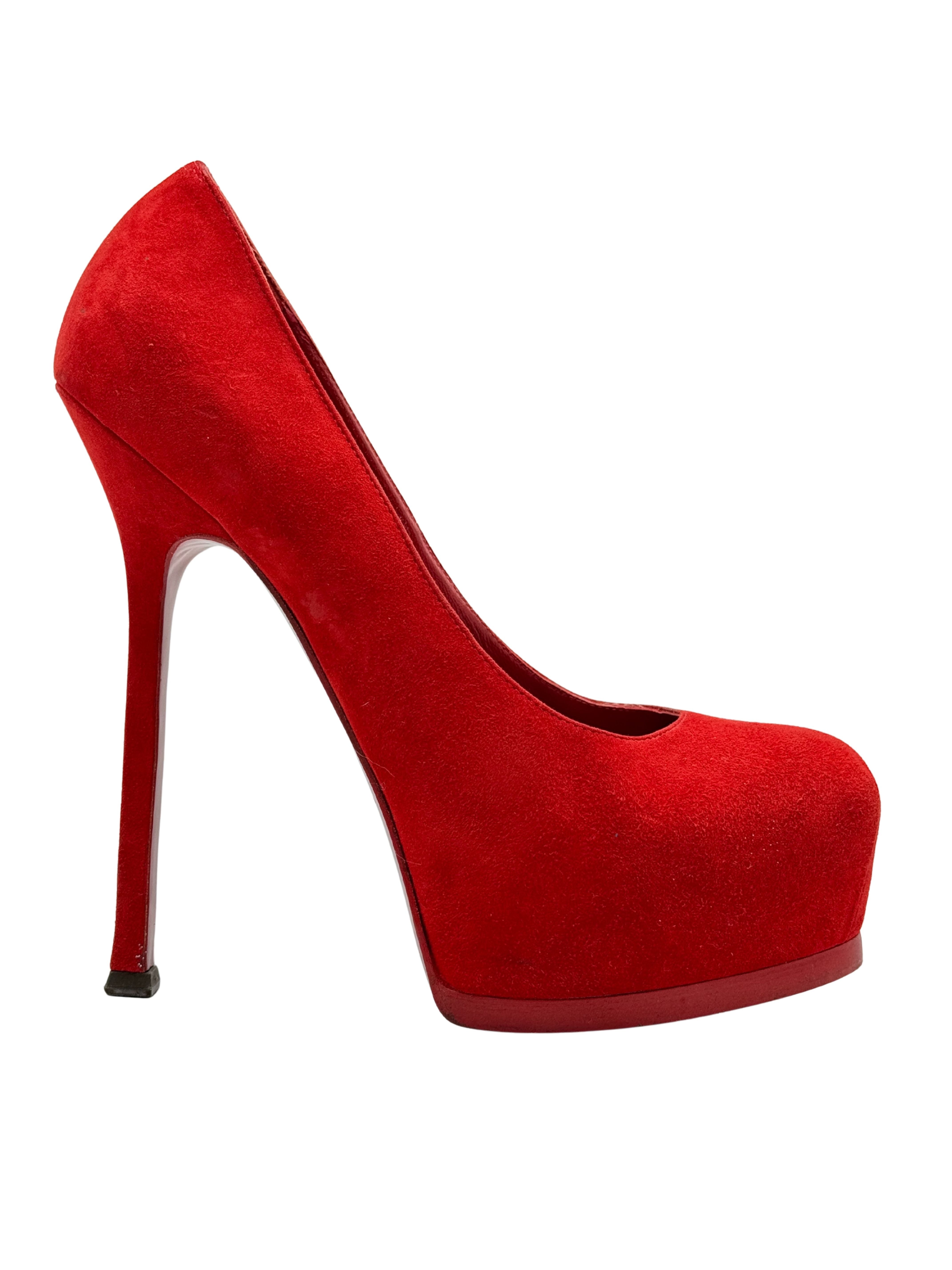 Yves Saint Laurent Suede Tribtoo Platform Pump - Red