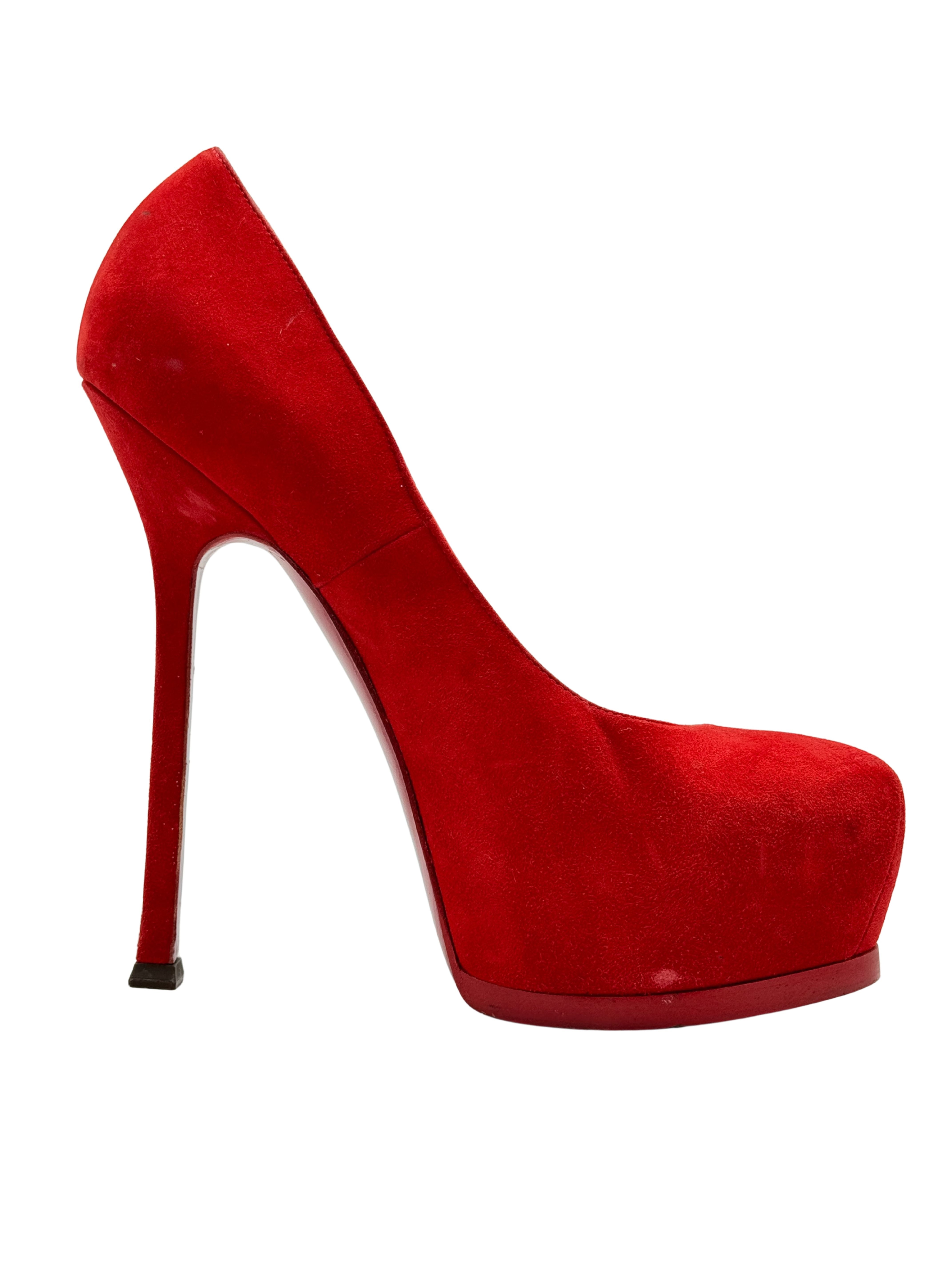 Yves Saint Laurent Suede Tribtoo Platform Pump - Red